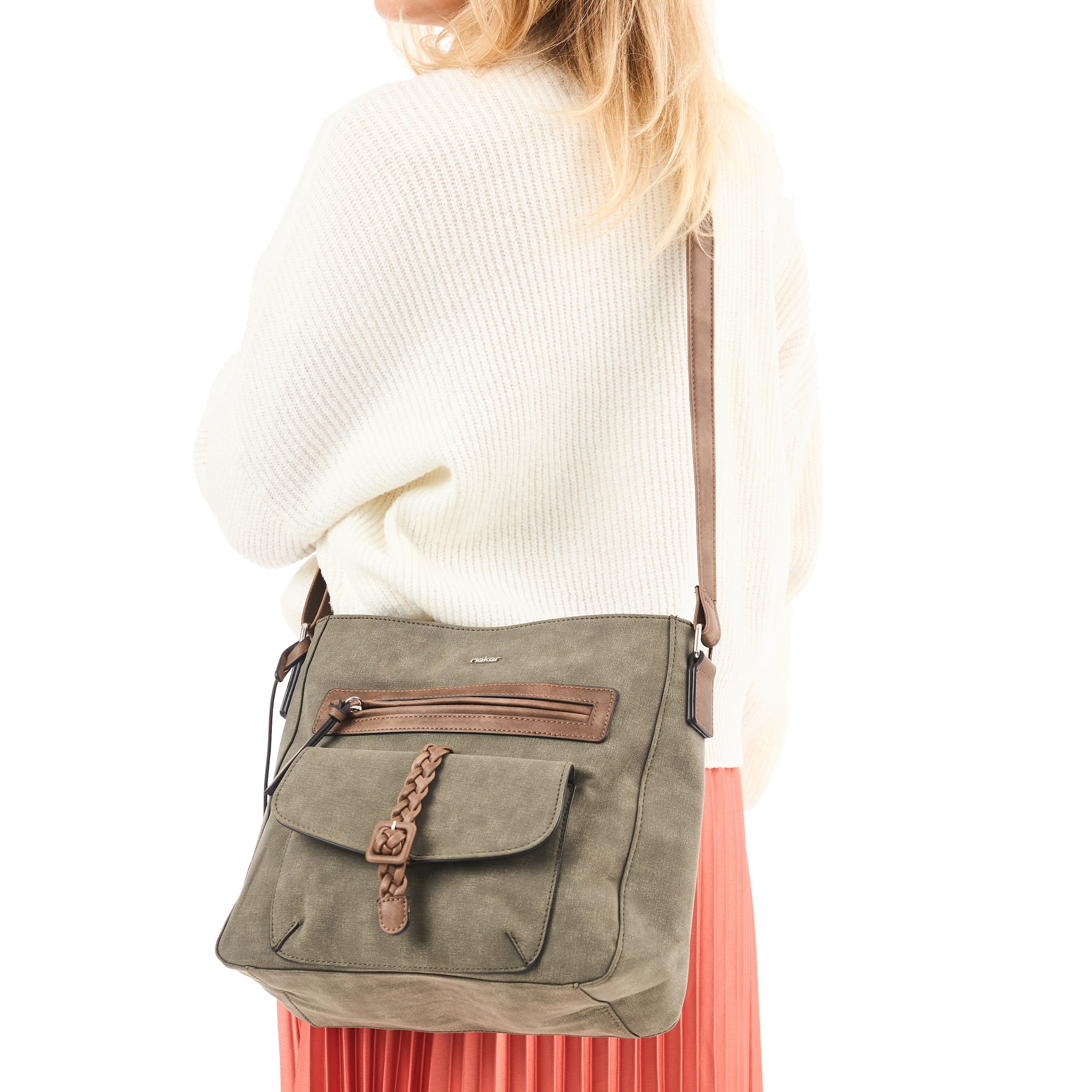 Rieker Umhängetasche »Montenegro/Guana/Eagle« Damen Schultertasche, Handtasche mit Zierschnalle und Flechtband
