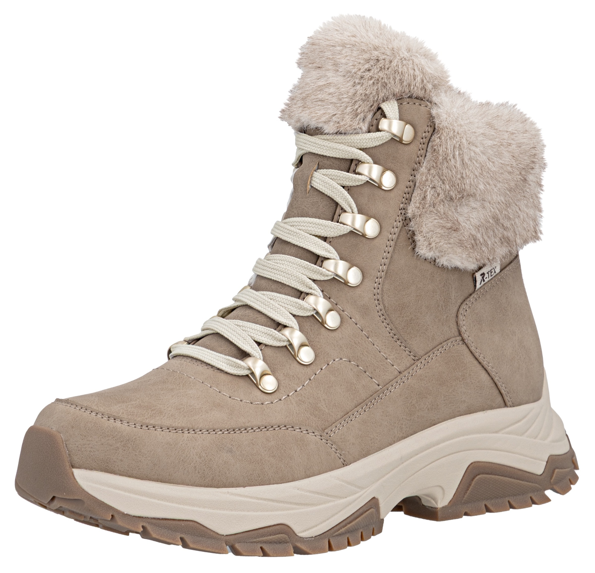RIEKER SPORT Damen Winterboots, Gr. 36camelfarben, beige, Glattleder, Schuhe, Winterstiefelette, Outdoorboots mit wasserabweisender TEX-Membran