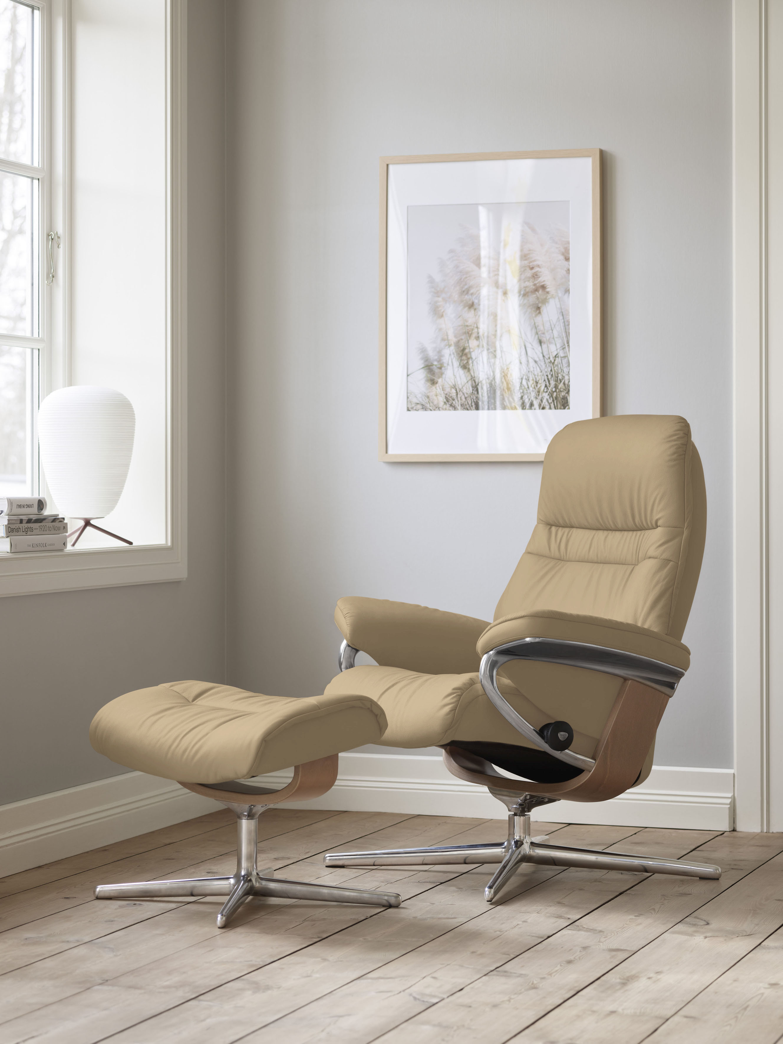 Stressless Fußhocker "Sunrise" mit Cross Base, Größe S, M & L, Holzakzent Eiche