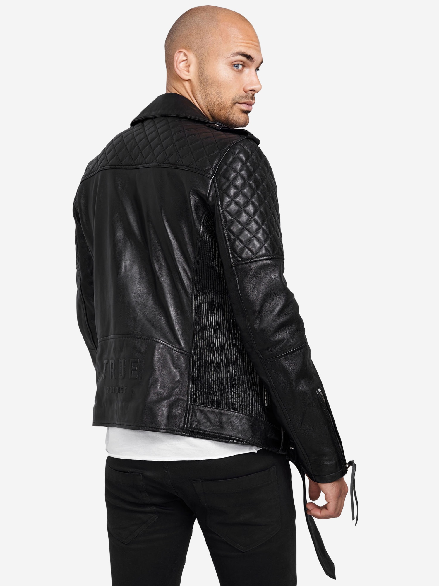 trueprodigy Lederjacke »Simba Abgesteppte Details an der Schulter und Logo Applikation« ohne Kapuze