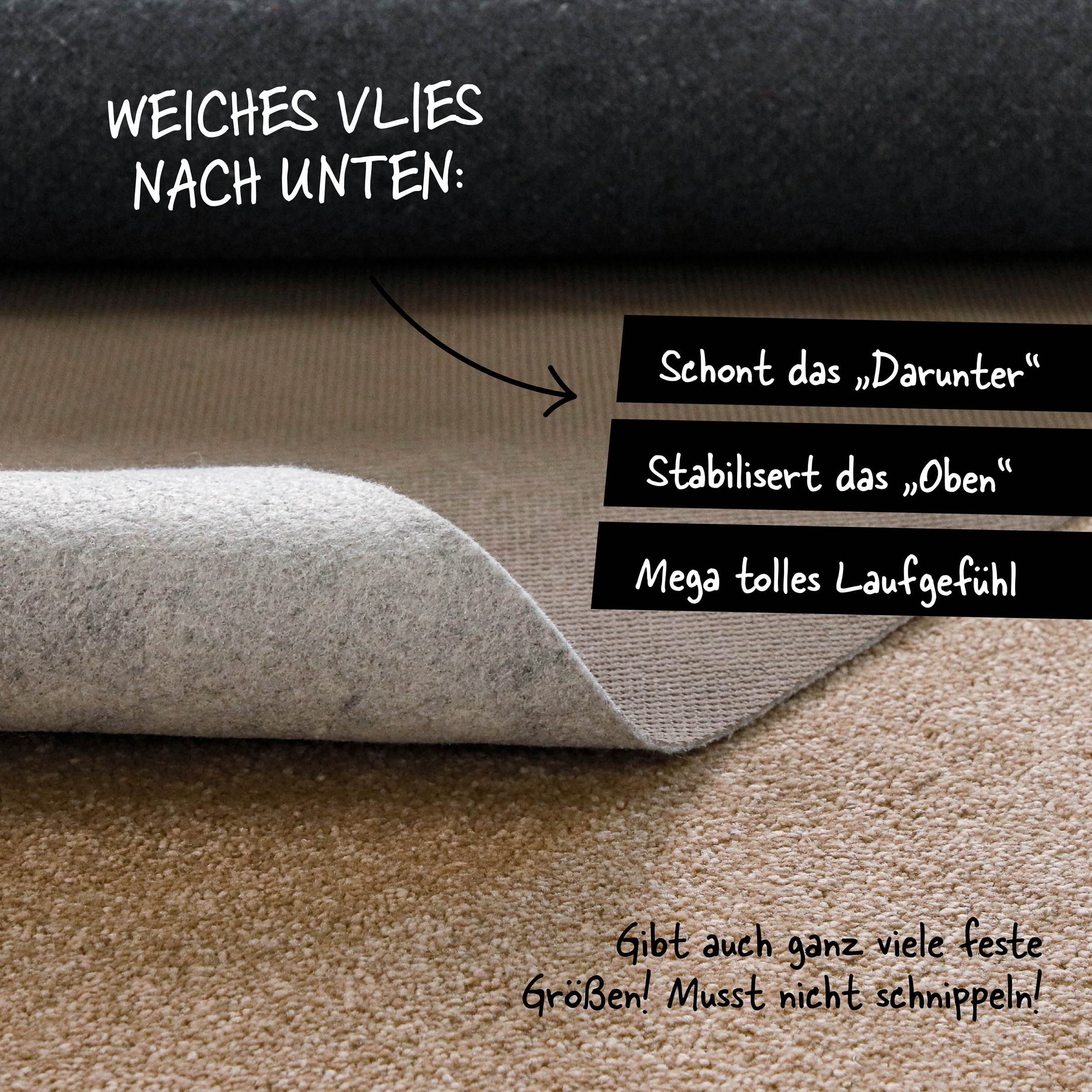 Antirutsch Teppichunterlage WECON HOME "RugPad Premium", creme, B:60cm H:6mm L:110cm, Polyester, Teppichunterlagen, Teppichunterlage, Anti-Rutsch-Matte, Komfort, Schutz 3