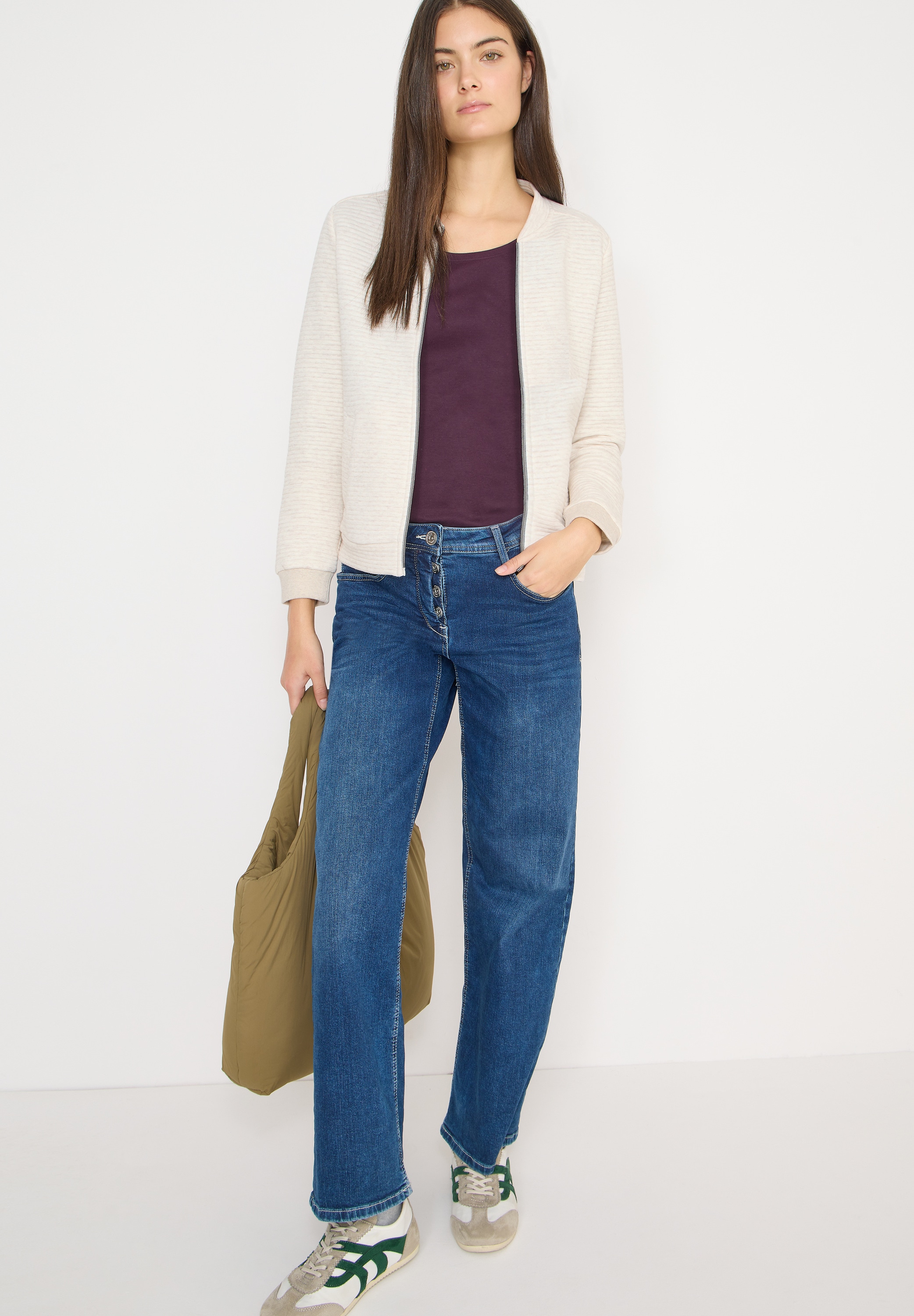 Cecil Sweatjacke mit feinem Strukturmuster und Reißverschluss