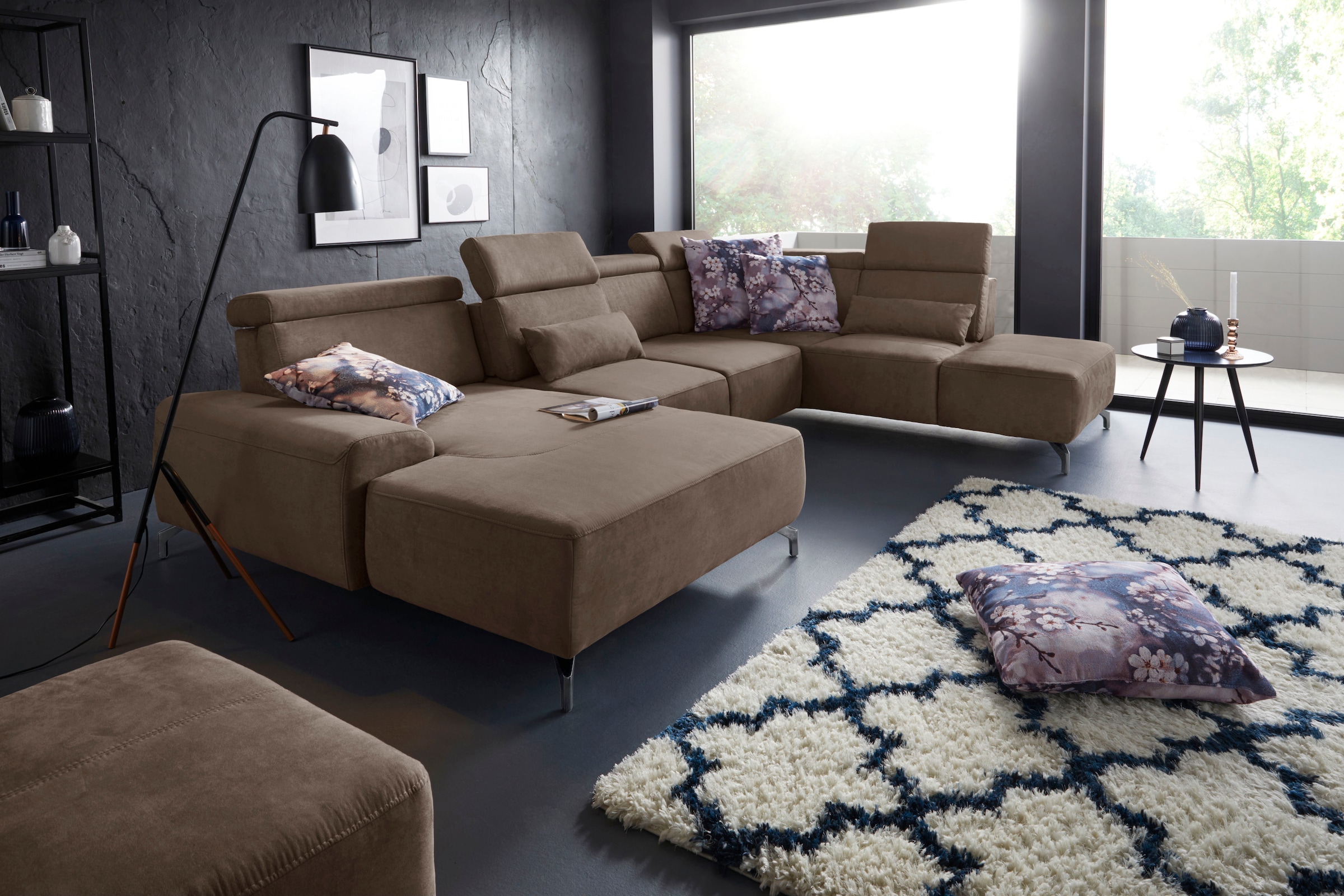 sit&more Wohnlandschaft »Gizeh U-Form«, 12 cm Fußhöhe, inklusive Sitztiefenverstellung und Kopfteilverstellung