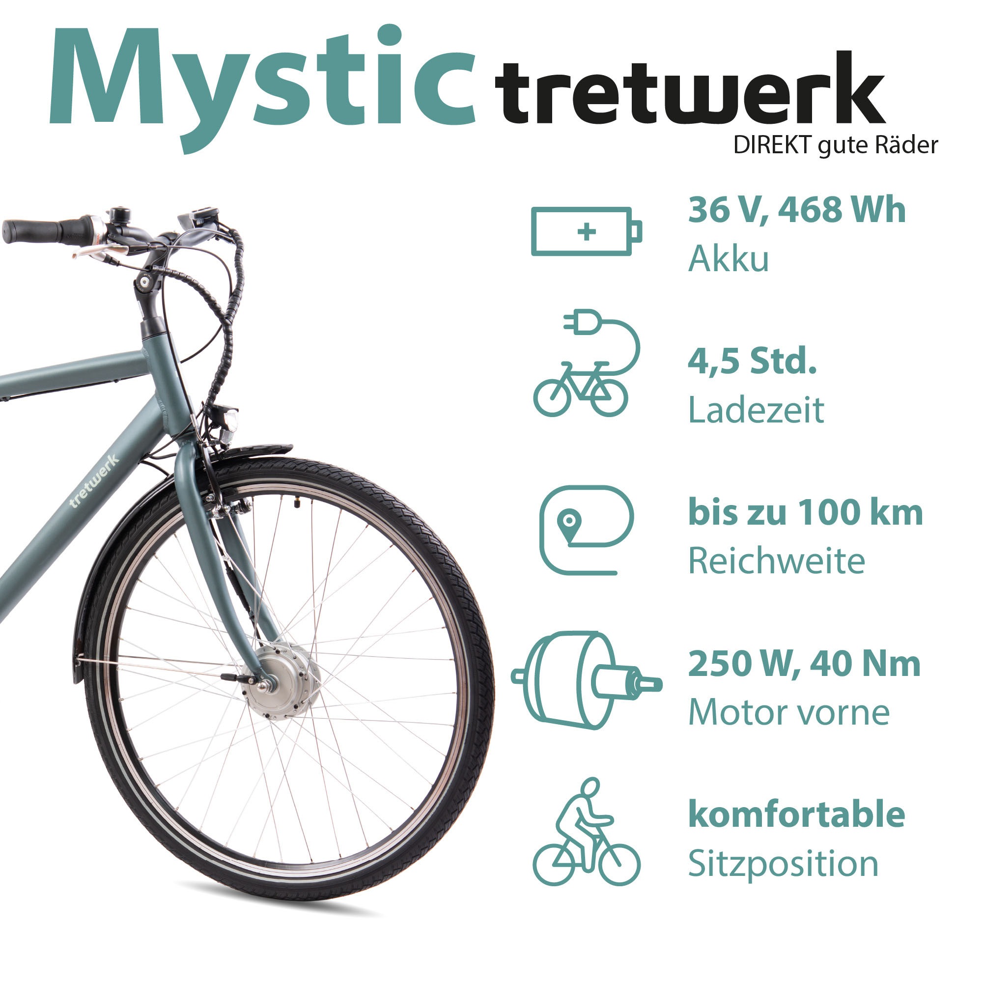 Tretwerk E-Bike »Mystic«, 7 Gang, Frontmotor 250 W, Pedelec, Elektrofahrrad für Damen u. Herren