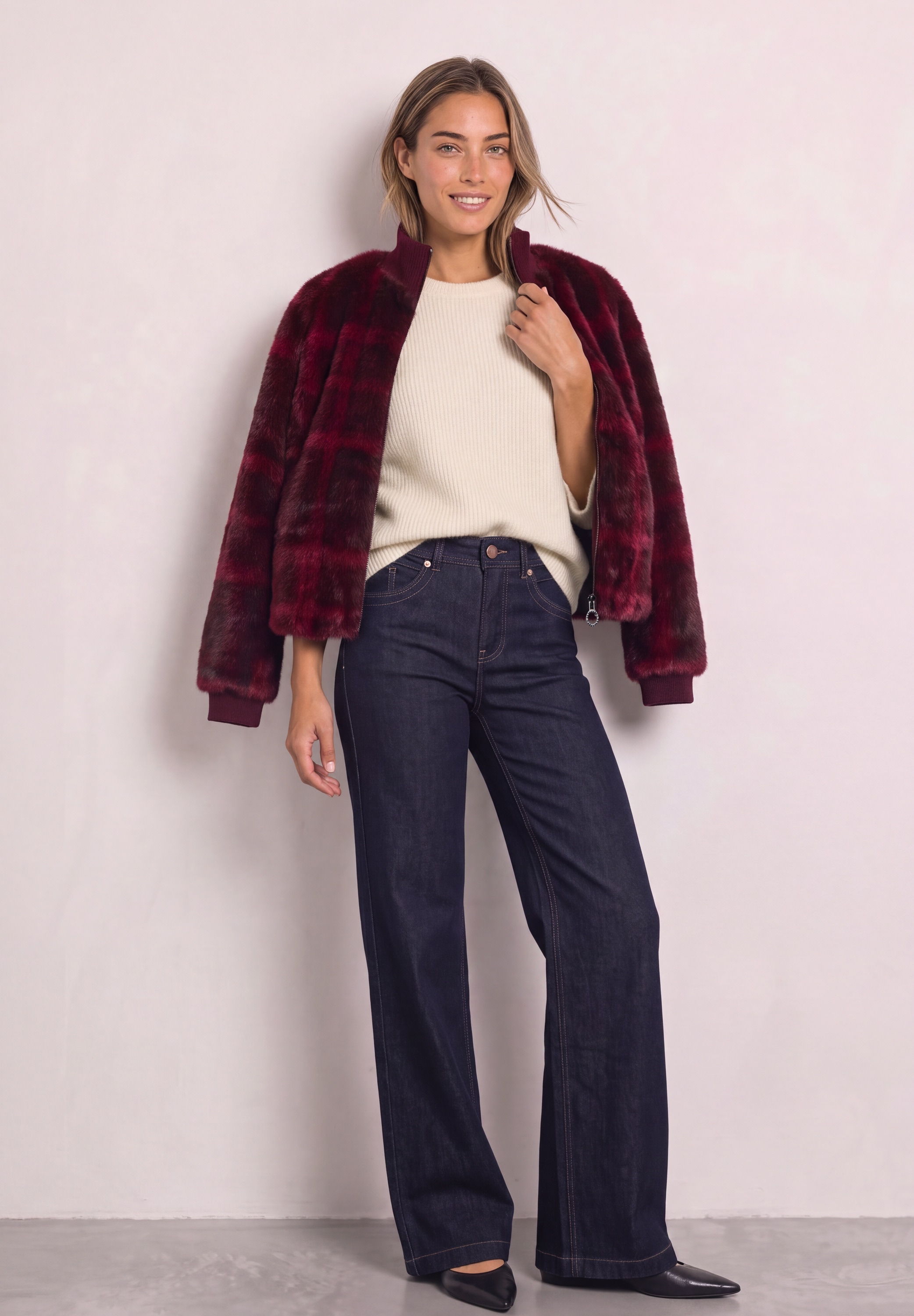 STREET ONE Blouson ohne Kapuze Fake Fur Blouson mit Strickdetails und Print