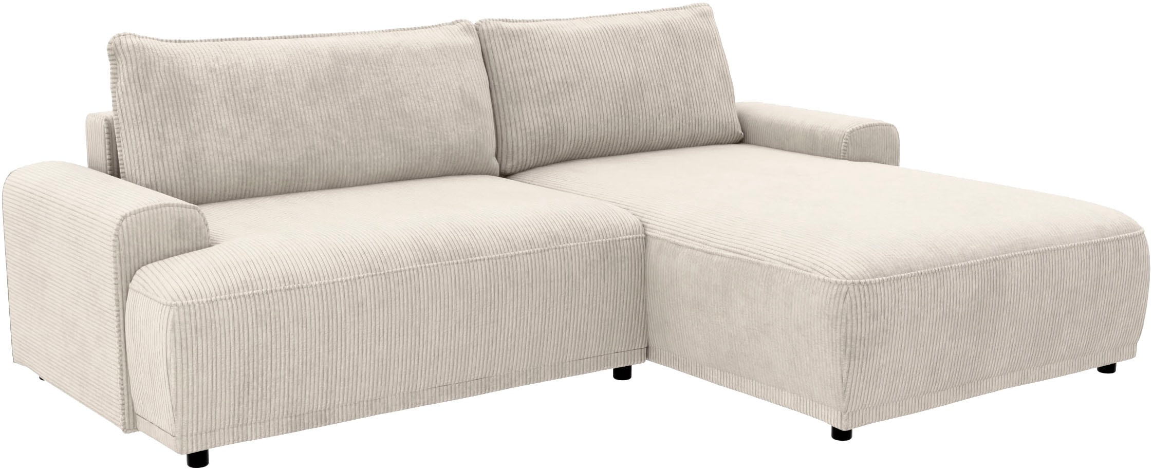 TRENDMANUFAKTUR Ecksofa »Fordon, Schlafsofa mit Bettkasten, Couch in L-Form, Breite 250 cm«, in Cordstoff HYPER, cream, Recamiere rechts