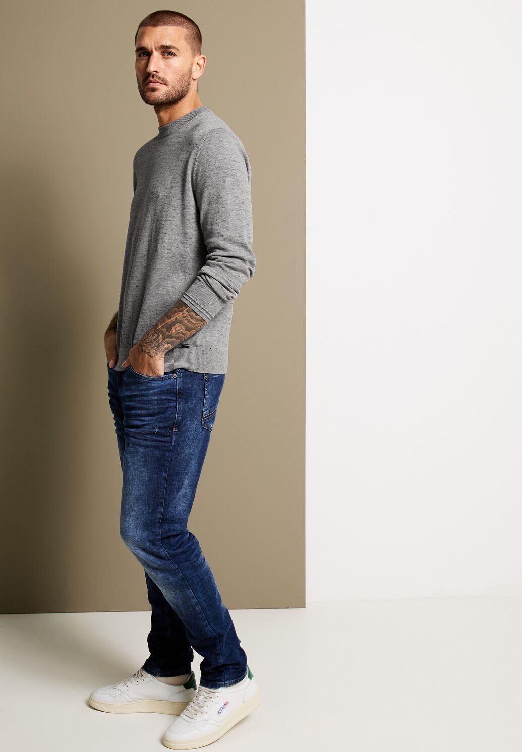 STREET ONE MEN Stehkragenpullover, mit Rippstrickdetails