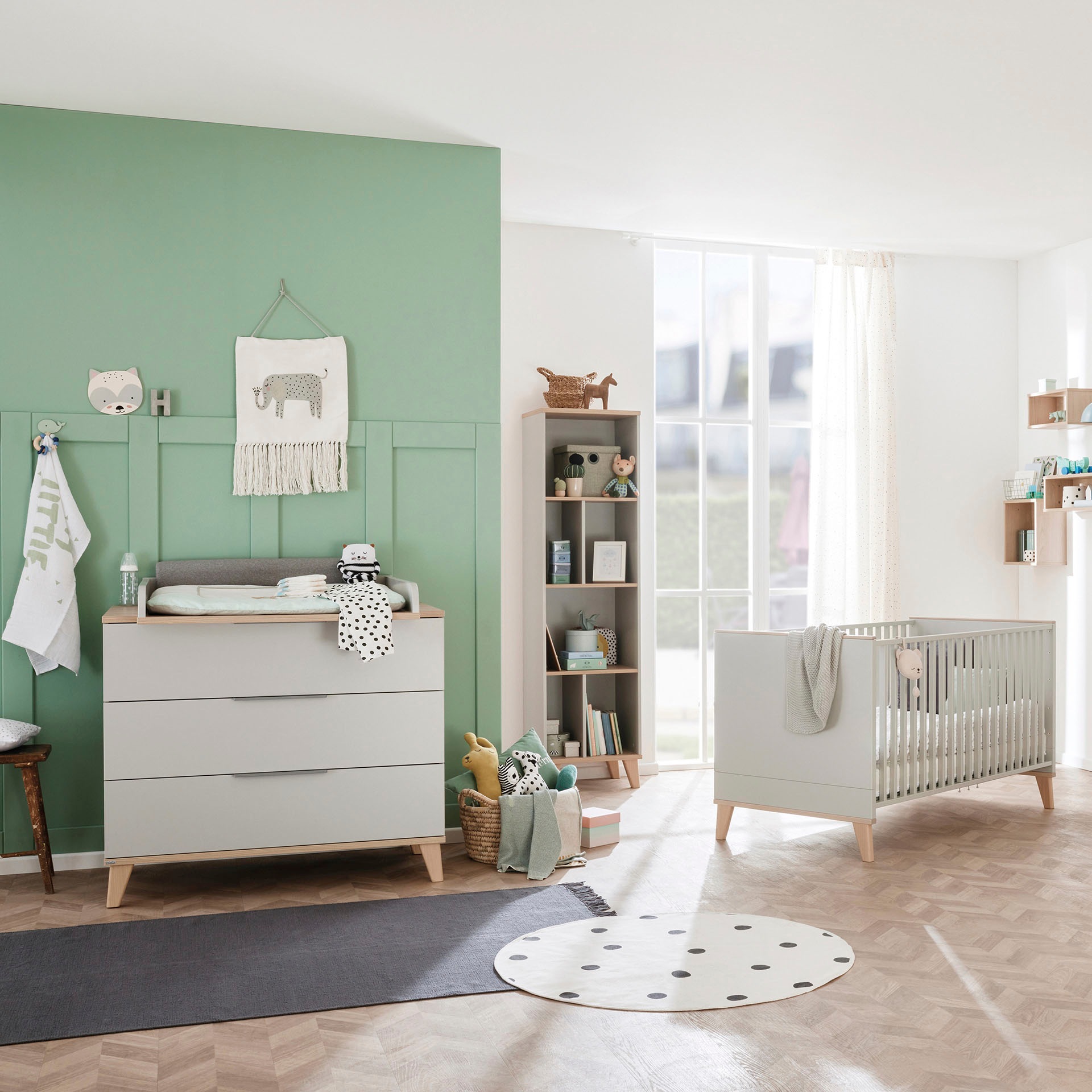 PAIDI Babybett "FIENE 70x140cm in Grau, umbaubares Kinderbett mit Massivhol günstig online kaufen