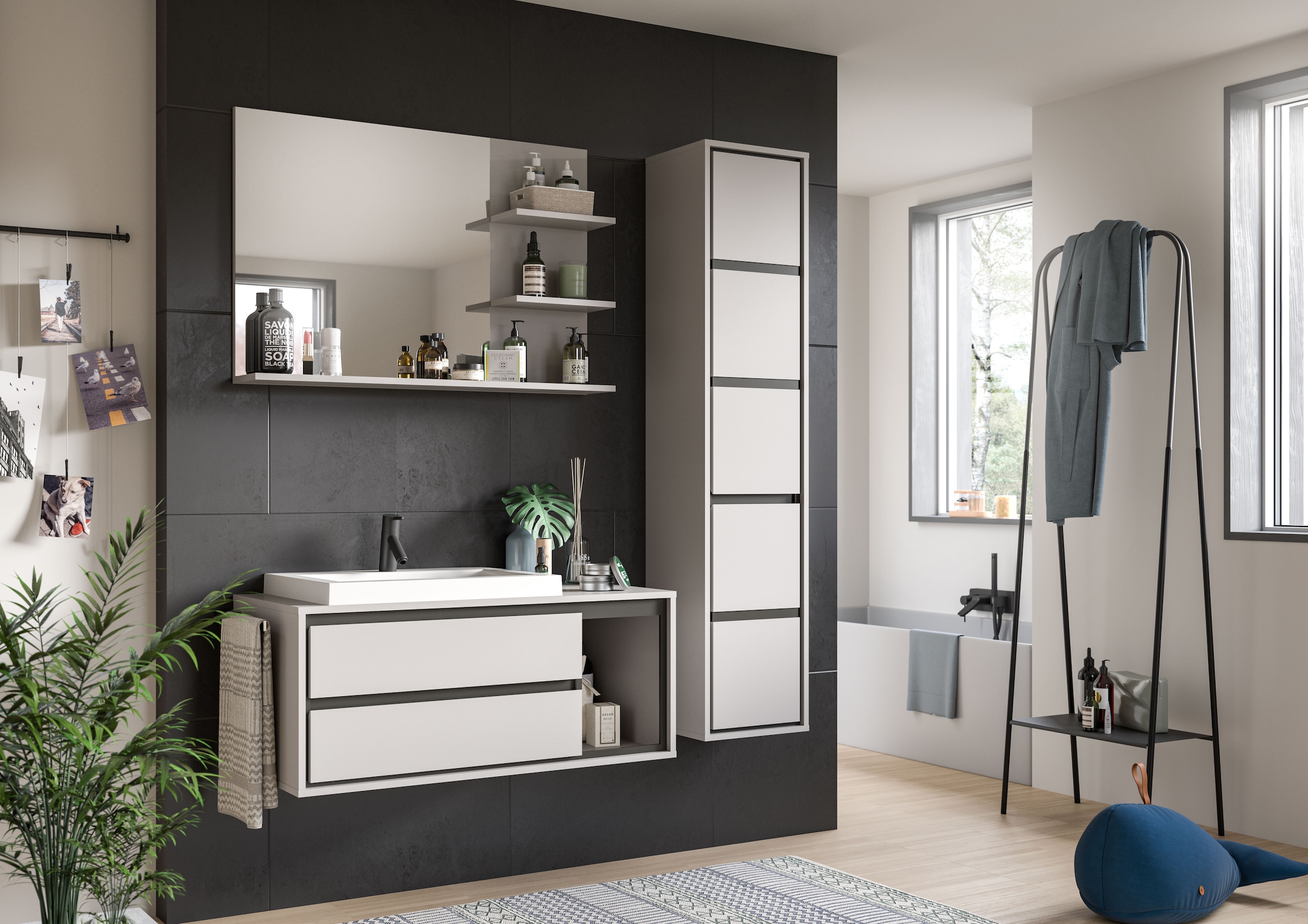 INOSIGN Spiegel »Skygge, Breite 100 cm, 3 Ablageböden, hochwertiges Spiegelglas«, (1 St.), Badmöbel, Spiegel, Wandspiegel, Bad, Badezimmer