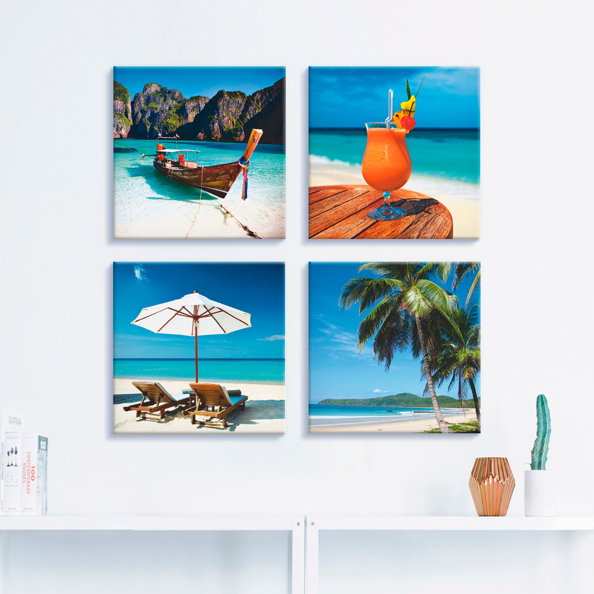 Artland Leinwandbild "Maya Bay Fruchtcocktail Strand", Strand, (4 St.), 4er günstig online kaufen