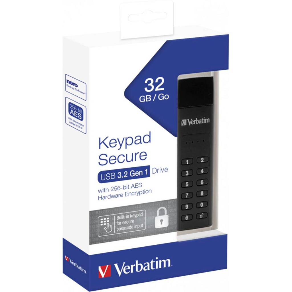 Verbatim USB-Stick »Keypad Secure 32GB«, (USB 3.2 Lesegeschwindigkeit 160 MB/s)