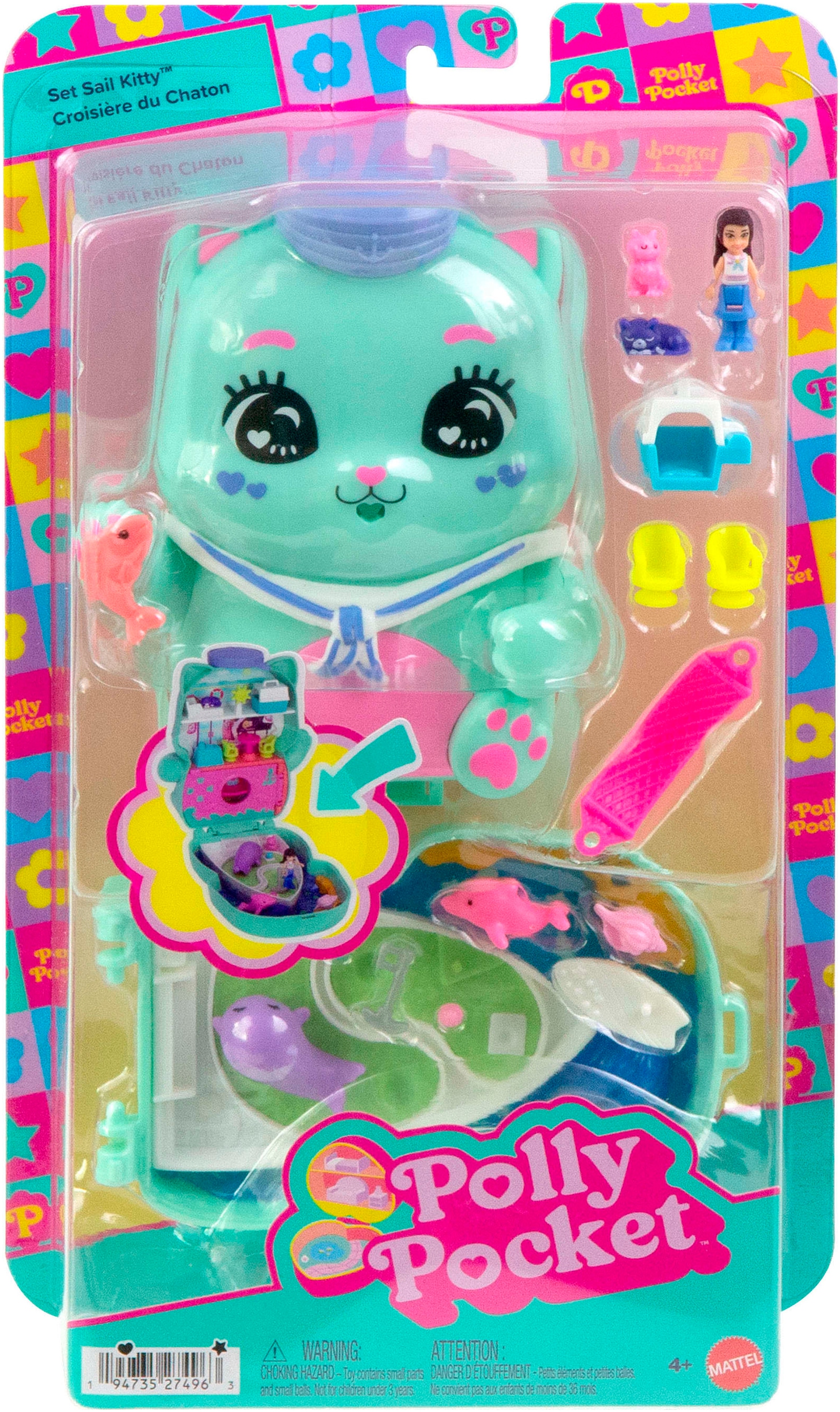 Polly Pocket Spielwelt »Matrosenkatze-Schatulle« mit 1 Puppe, 2 kleinen Kätzchen und Zubehör