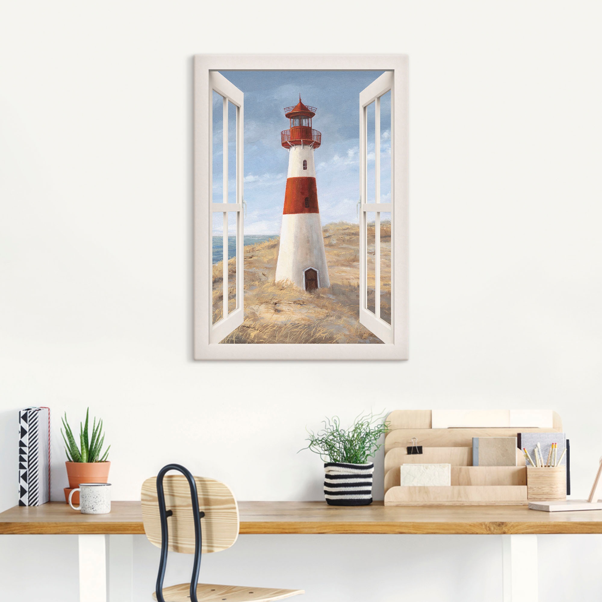 Artland Wandbild "Leuchtturm I Fensterblick" Gebäude 1 Stk. tlg. als Alubil günstig online kaufen