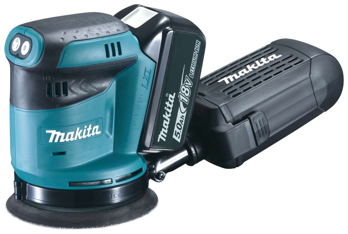 Makita Exzenterschleifer »DBO180RTJ«, mit 2 Akkus 18V/5,0 Ah, Ladegerät und MAKPAC 2