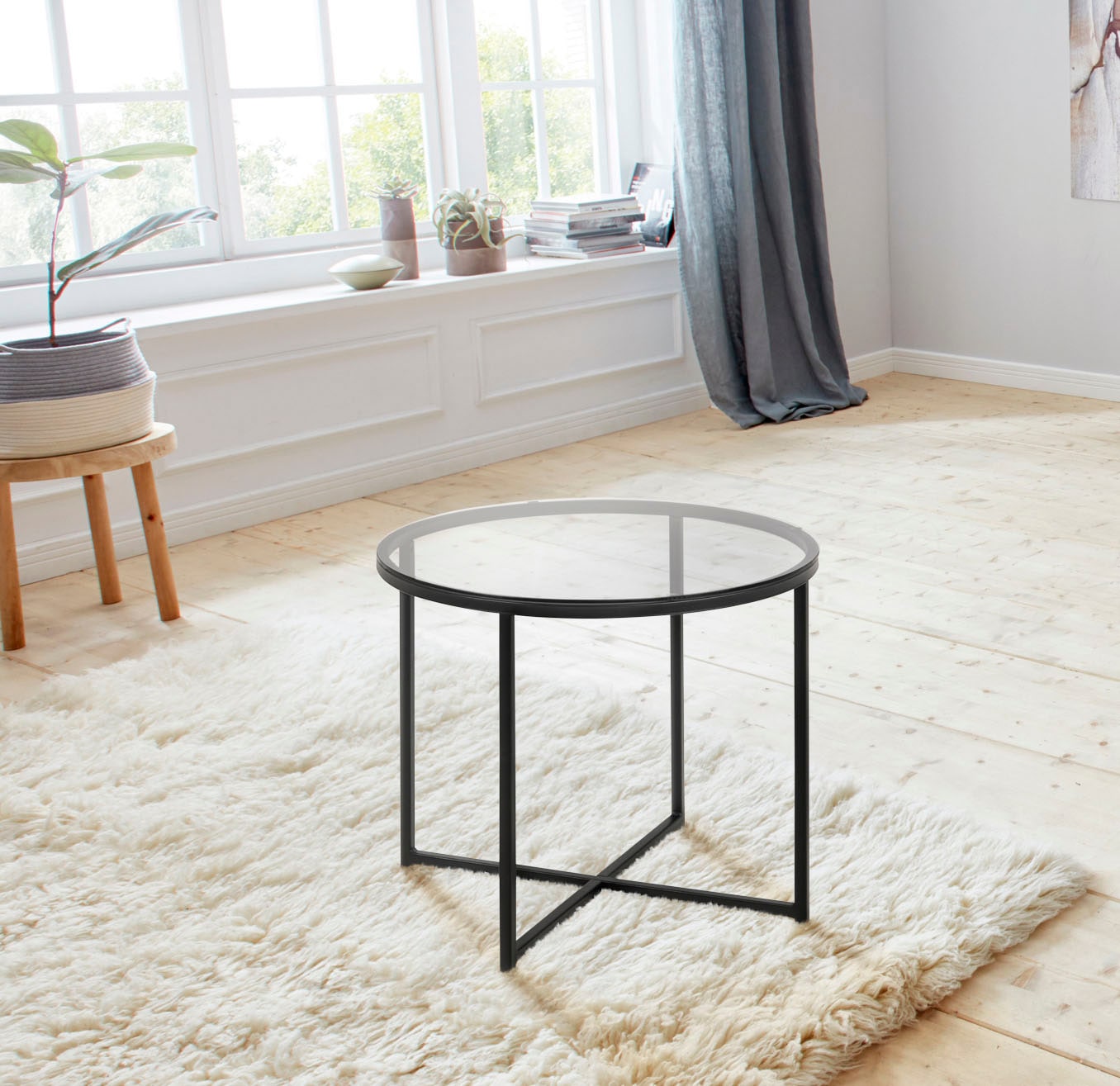 ACTONA GROUP Couchtisch »Conrad, TOPSELLER!«, (Couchtisch, Sofatisch), Tischplatte aus Rauchglas, Metallgestell, Breite 55 cm