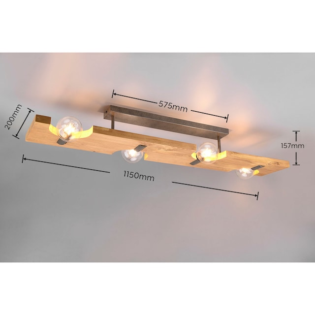 TRIO Leuchten Deckenleuchte »Tailor«, 4 flammig-flammig, Deckenlampe  Naturholz, 115 x 20 cm, exkl 4xE27 max 10W, Nickel-Optik | BAUR