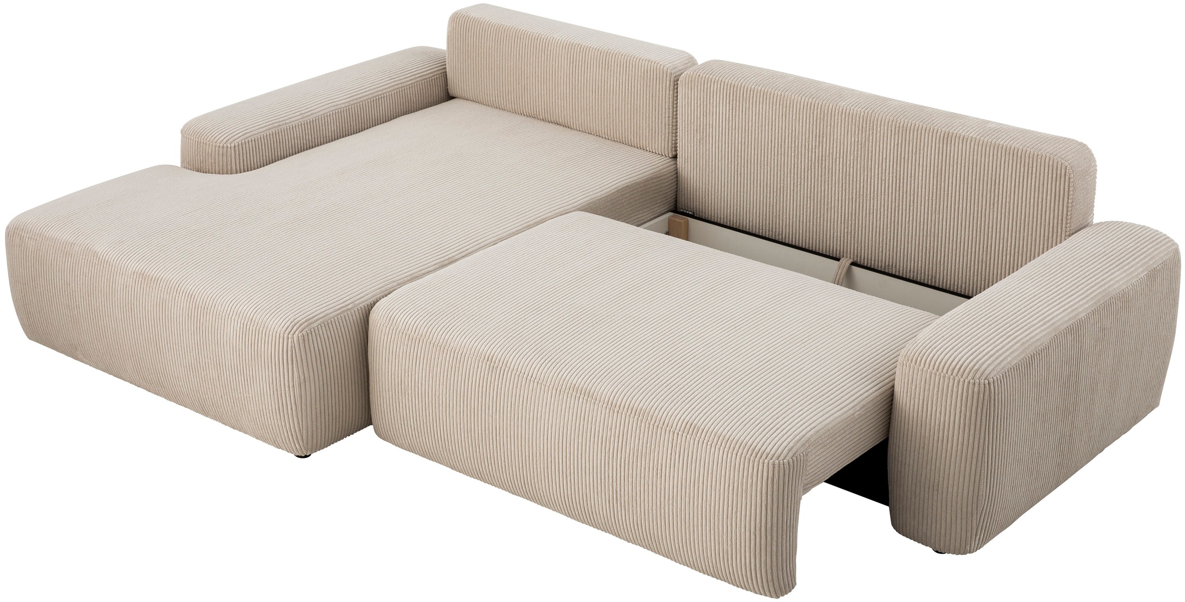 INOSIGN Ecksofa »TORGE (264cm), Schlafsofa in Cord, Samtvelours o Struktur fein, L-Form«, Schlaffunktion, Bettkasten, Liegefläche: 125/210 cm