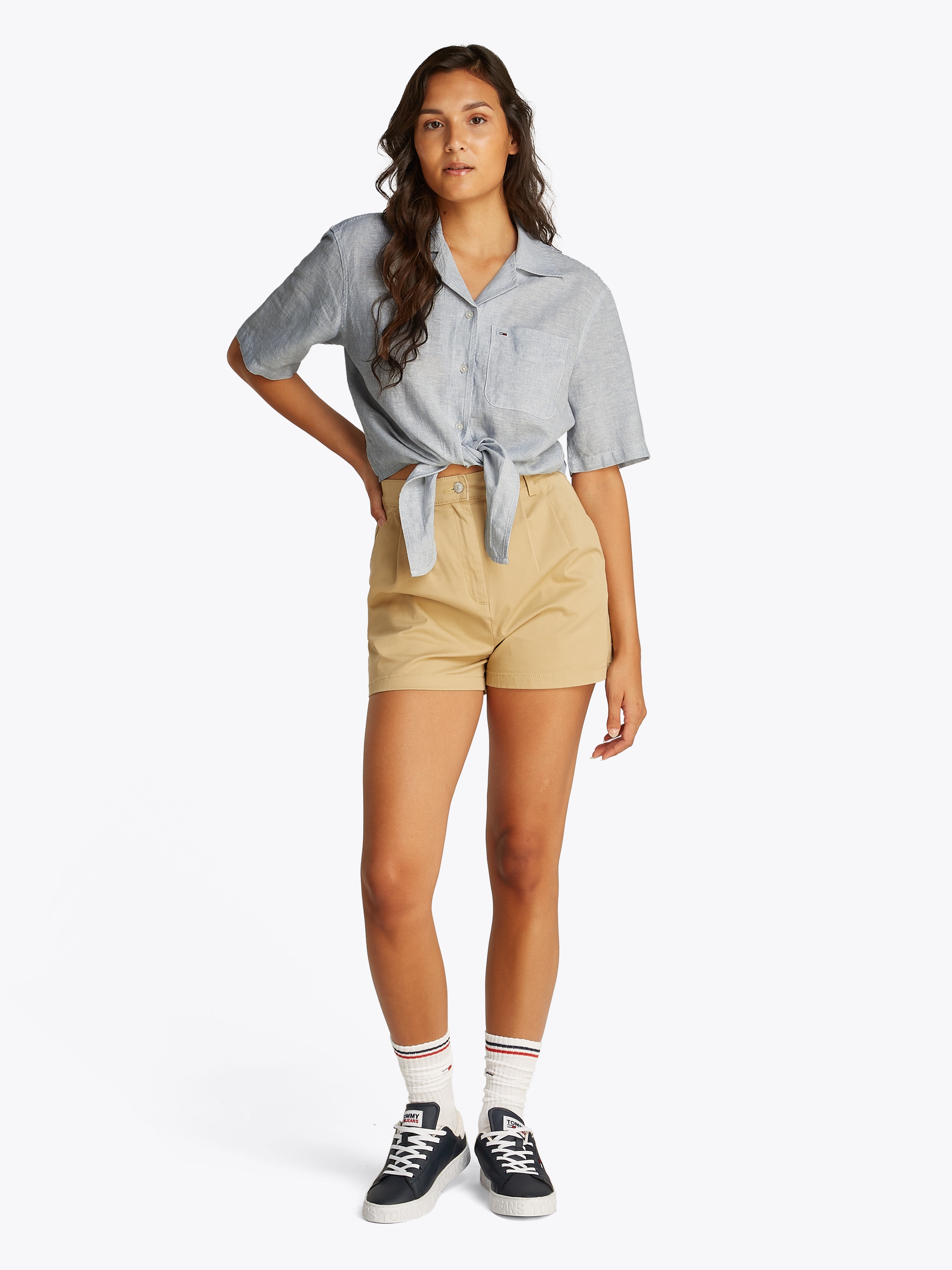 Tommy Jeans T-Shirt »TJW CRP LINEN SS SHIRT«, mit Brusttasche, Logostickerei