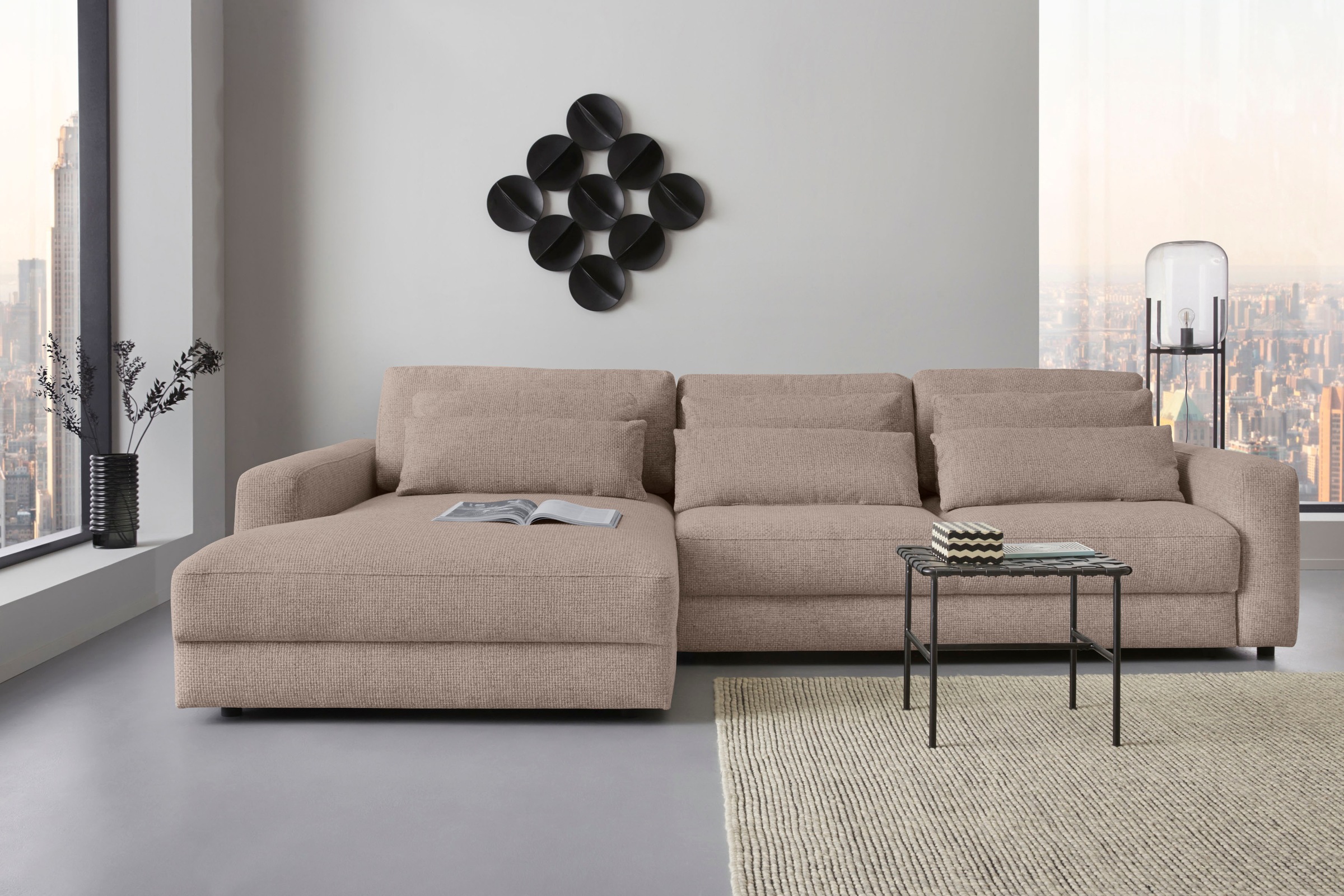 Home affaire Ecksofa "Bloomfield, bequem und elegant, Breite 303cm, L-Form" wahlweise mit Bettfunktion und Bettkasten, Unser Dauertiefpreis