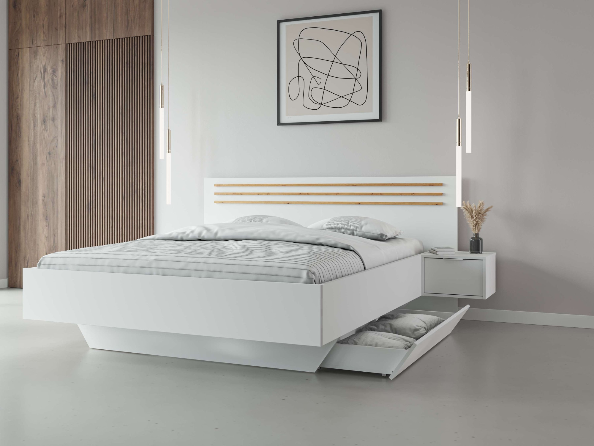 INOSIGN Bett »Bettgestell Calera mit zwei Nachttischen (Schlaffläche 180x200 cm)«, (Set, Bett mit 2 Nakos und 2 Schubladen), Bettgestell, mit Schubladen, BxTxH 265x204x96 cm