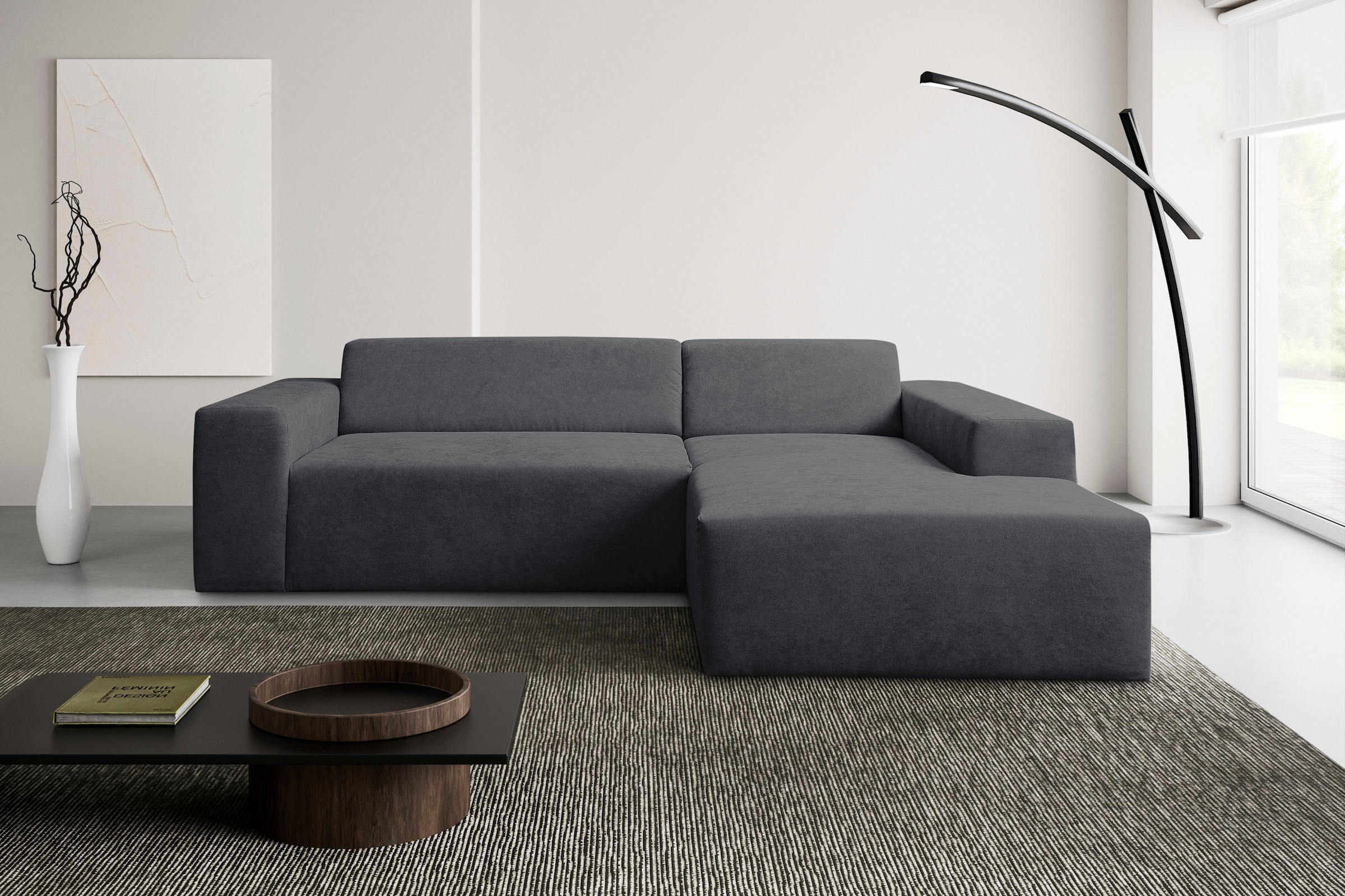 WERK2 Ecksofa "Zeus-L 253 cm breit, bequemes Cord-Sofa in L-Form, urbanes Design" Organische curvy-trend Couch mit großer Komfort-Ottomane