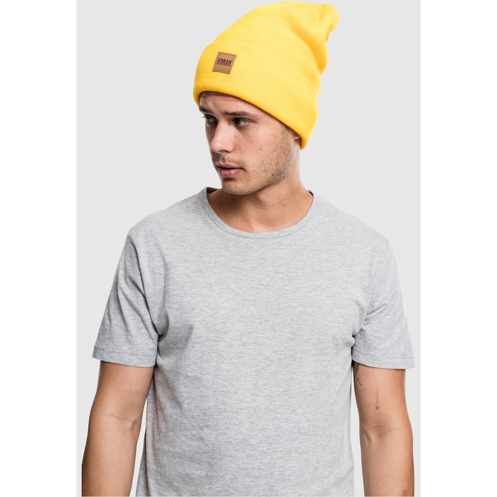 URBAN CLASSICS Beanie »Urban Classics Unisex Synthetic Leatherpatch Long Beanie«, (1 St.)