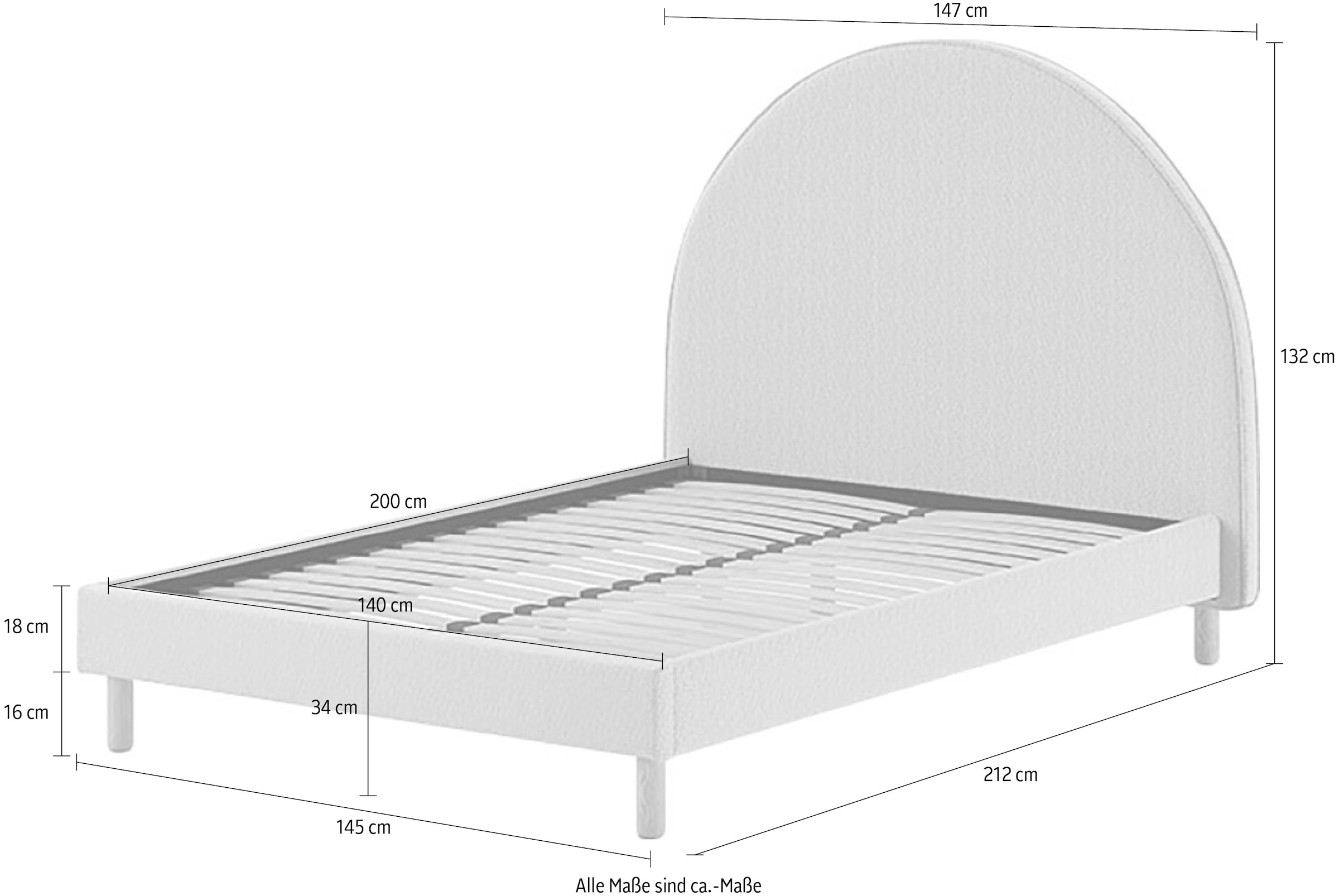 Vipack Polsterbett »MOON«, (Made in Europe), 2 Breiten (90 o. 140 cm), Lattenrost, Bouclé Stoff, wahlw. 4 Farben