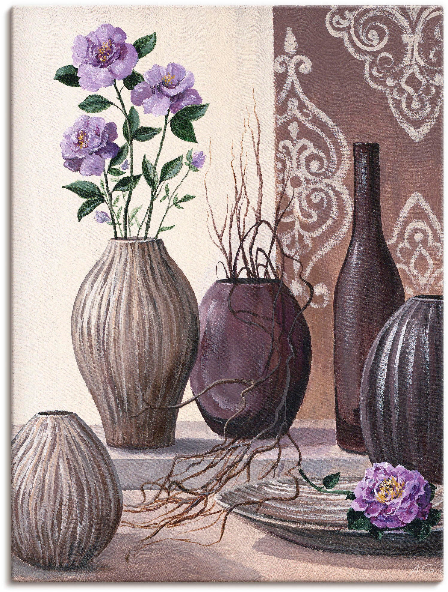 Artland Wandbild »Violette Rosen und braune Vasen«, Vasen & Töpfe, (1 St.),  als Alubild, Leinwandbild, Wandaufkleber oder Poster in versch. Größen  kaufen | BAUR | Poster