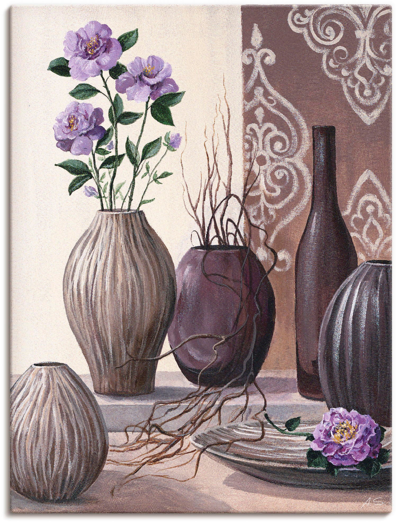 BAUR in Poster Leinwandbild, Alubild, »Violette Vasen«, kaufen Wandaufkleber (1 Größen Töpfe, Wandbild versch. Vasen St.), Rosen oder & als und | Artland braune