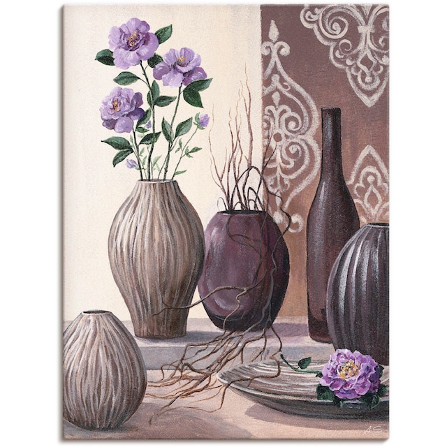 Leinwandbild, Artland Vasen«, »Violette braune Vasen Wandaufkleber | (1 Poster in Größen versch. als & oder St.), Rosen Wandbild kaufen Alubild, BAUR und Töpfe,
