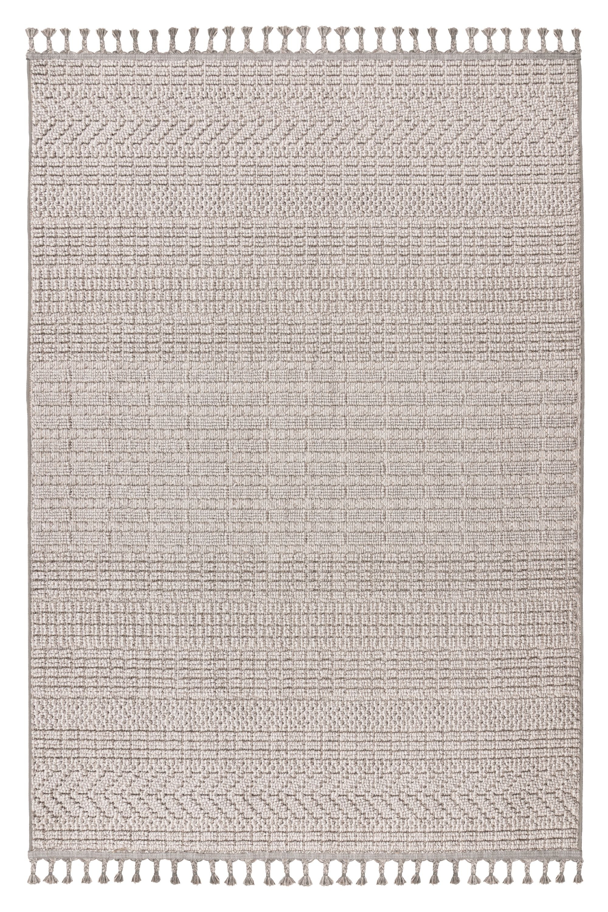 Teppich KAYOOM "Reef 125", silber, B:160cm H:9mm L:230cm, Polypropylen, Teppiche, Teppich, Kurzflor, Struktur, mit Fransen, Wohnzimmer