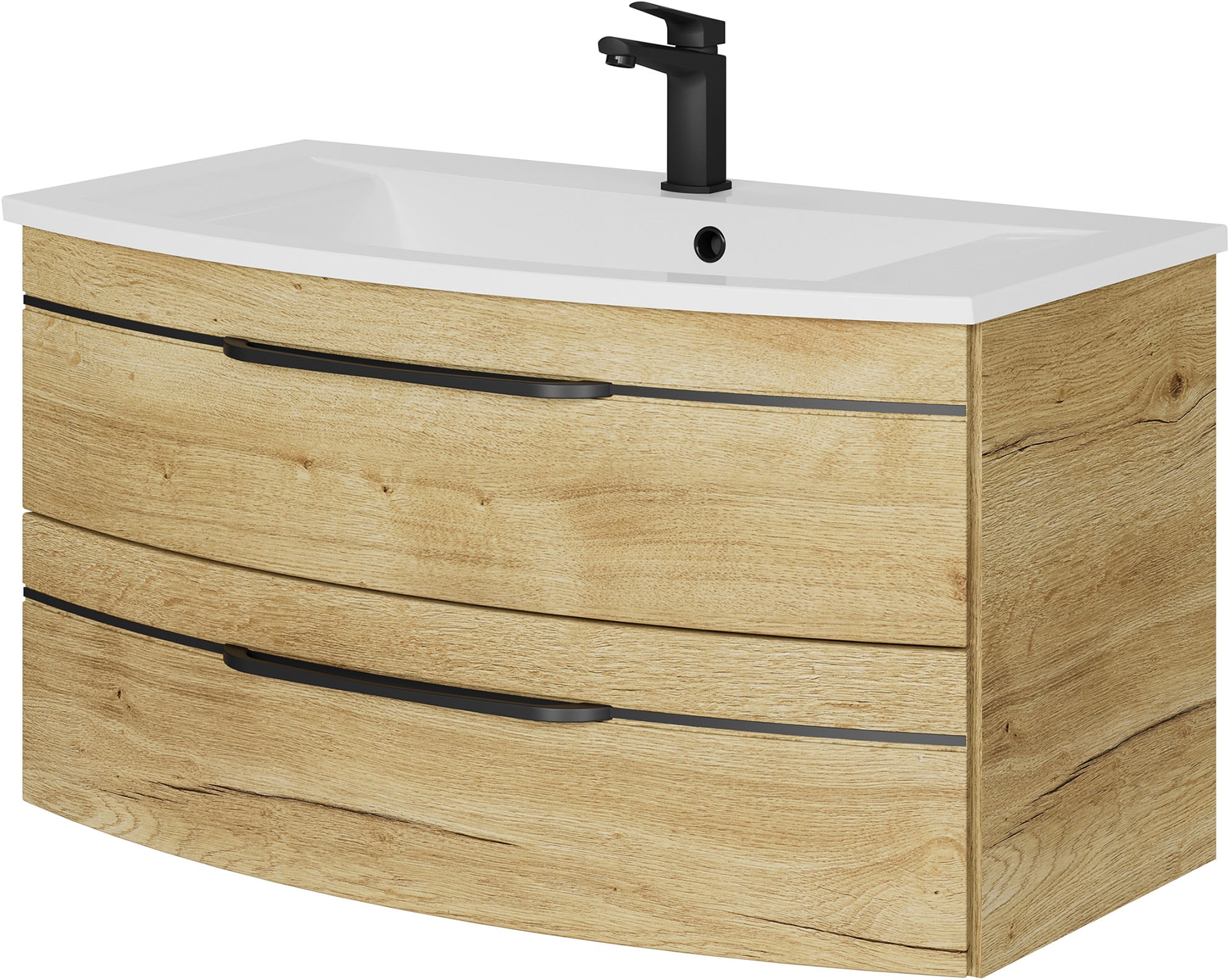 Saphir Badmöbel-Set »Serie 7045 2-teilig Mineralmarmor-Waschtisch mit LED-Spiegelschrank«, (Set, 2 St.), Badezimmer-Set 93,2 cm breit, inkl. Türdämpfer, 3 Türen, 2 Schubladen