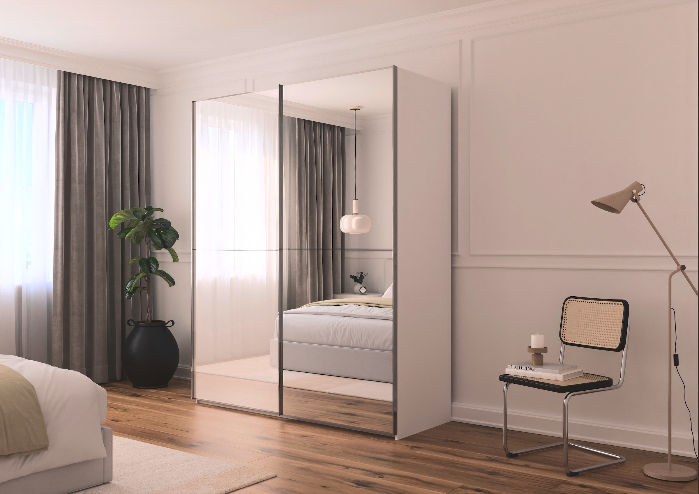 rauch Schwebetürenschrank »Kleiderschrank Schrank Garderobe Schlafzimmerschrank SCALE-DUO« edle zweigeteilte Türen Spiegel/Glas-Mix 3 Zierleisten MADE IN GERMANY