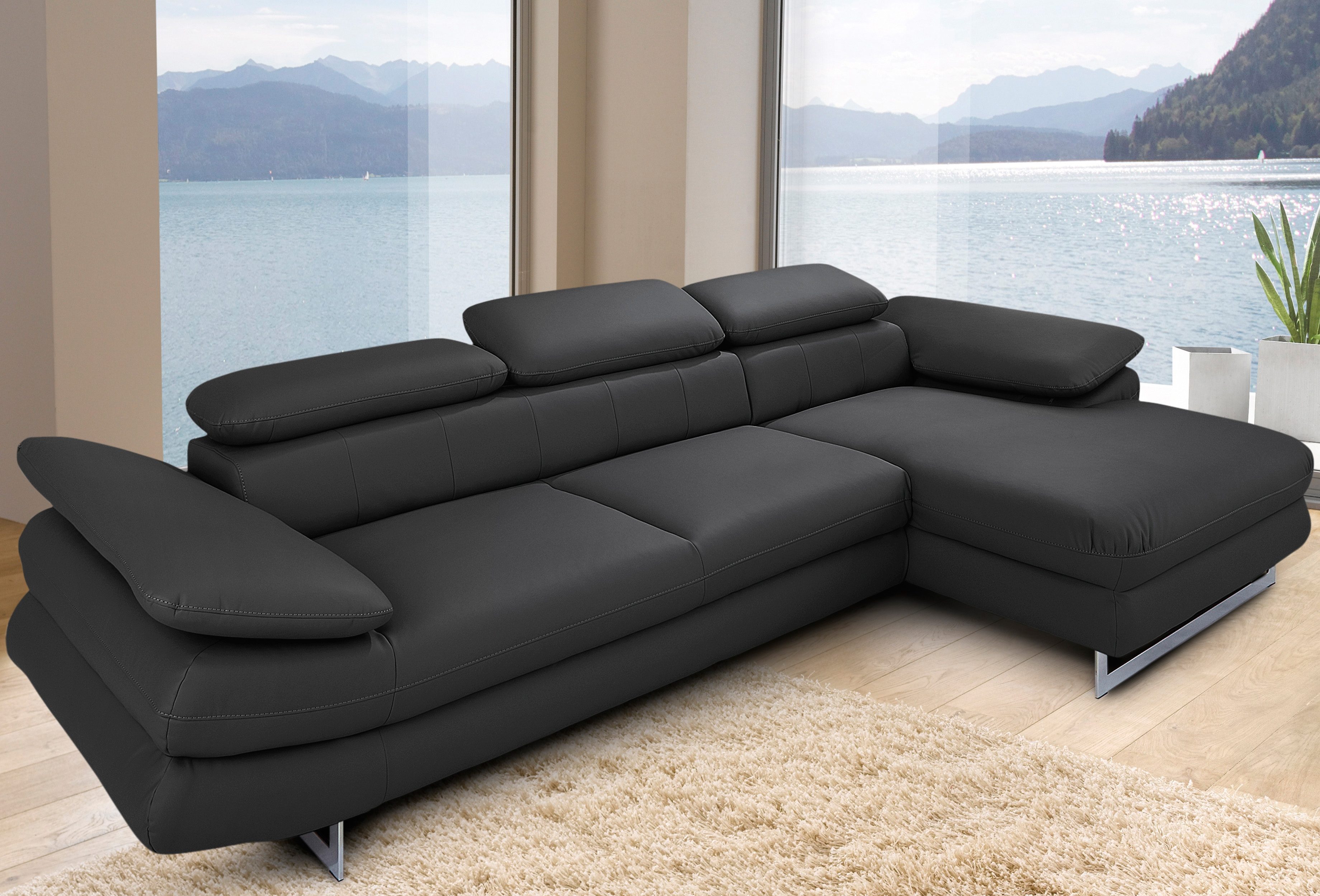 COTTA Ecksofa "Solution L-Form, B:286cm,modern mit Relaxarmlehne, Wellenunterfederung" mit Arm- & Kopfteilverstellung, wahlweise mit Schlaffunktion