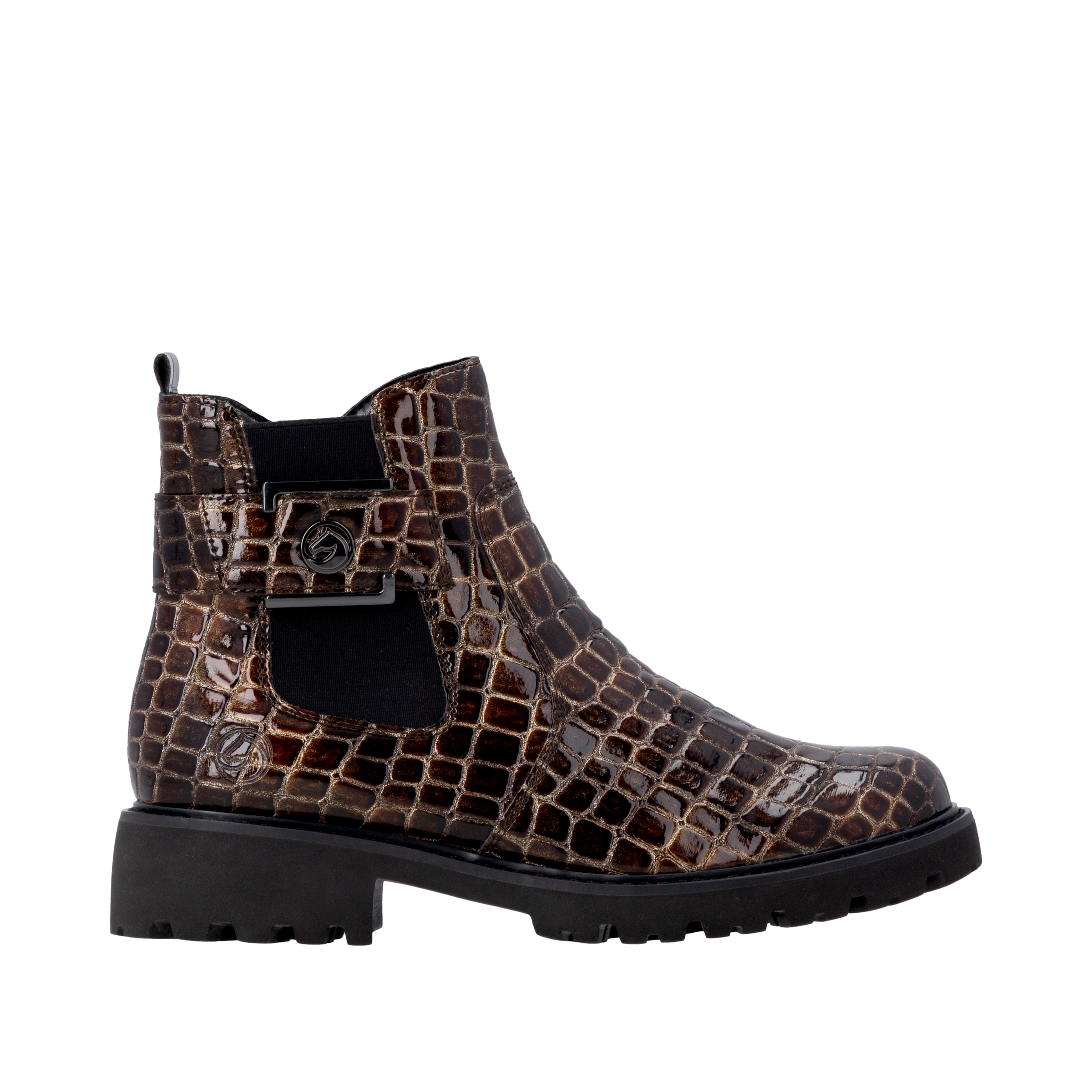 Remonte Chelseaboots  Blockabsatz, Stiefelette, Lackboots in trendiger Optik