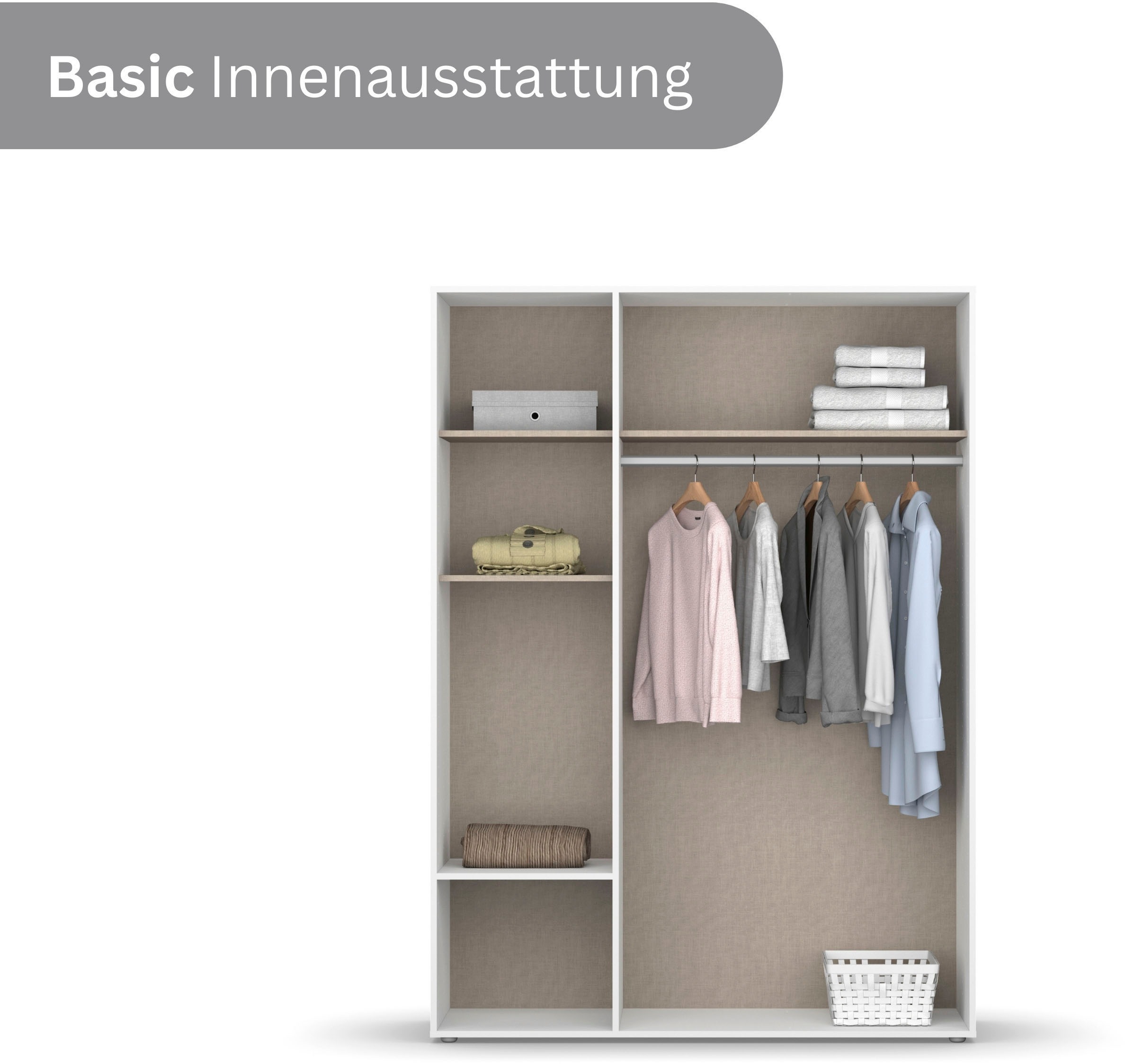 rauch Drehtürenschrank »Kleiderschrank Schrank Garderobe Wäscheschrank NAGATA mit Spiegel«, (in 3 verschiedenen Ausstattungen BASIC/CLASSIC/PREMIUM), und Schubladen sowie Stangengriffen TOPSELLER MADE IN GERMANY