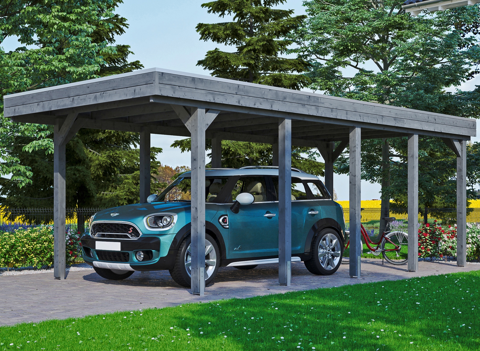 Skanholz Einzelcarport "Friesland" Massivholz 270 cm dunkelgrau