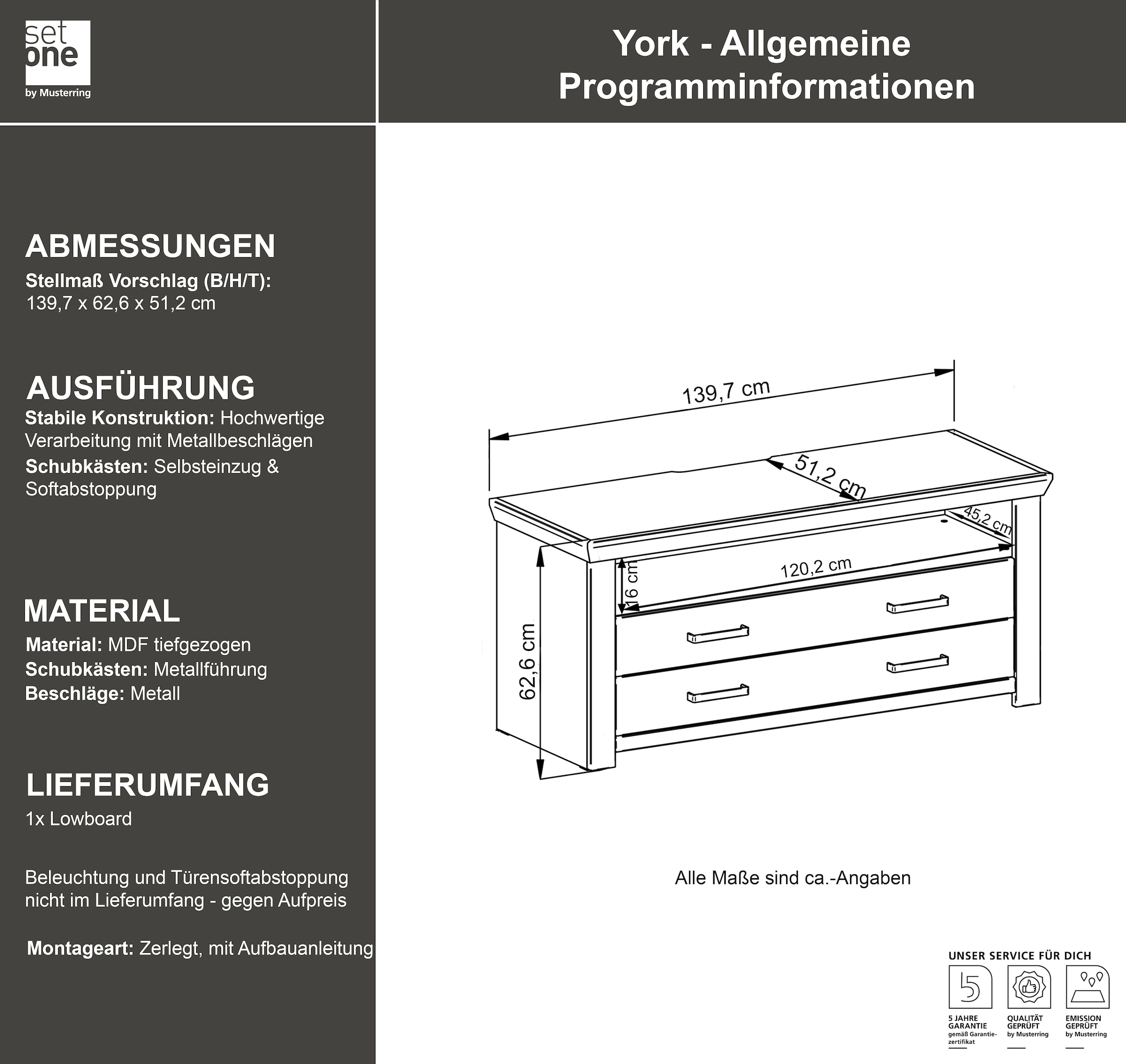 set one by Musterring Lowboard »York«, Typ 32, mit 4 Schubkästen, Beleuchtung optional, Breite 140 cm