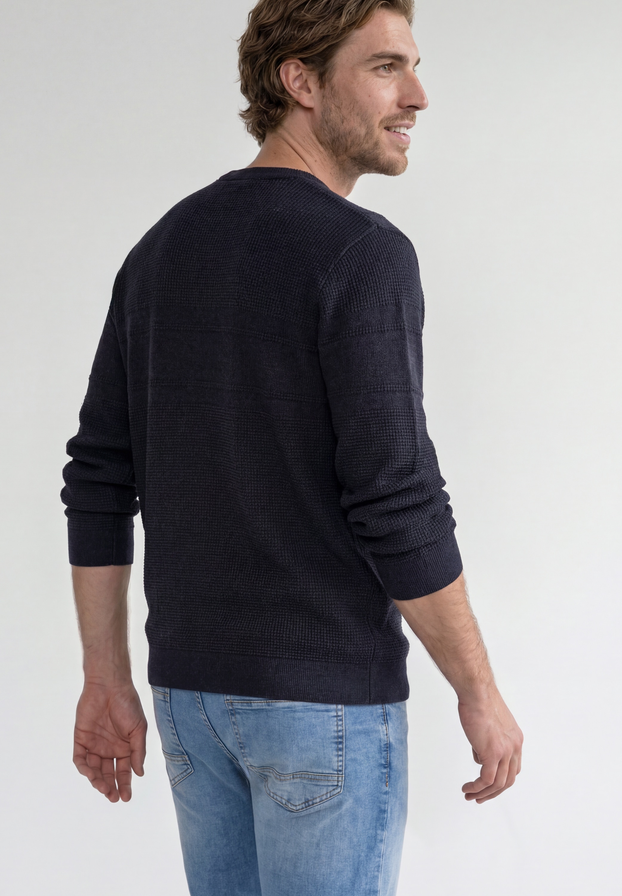STREET ONE MEN Rundhalspullover aus reiner Baumwolle