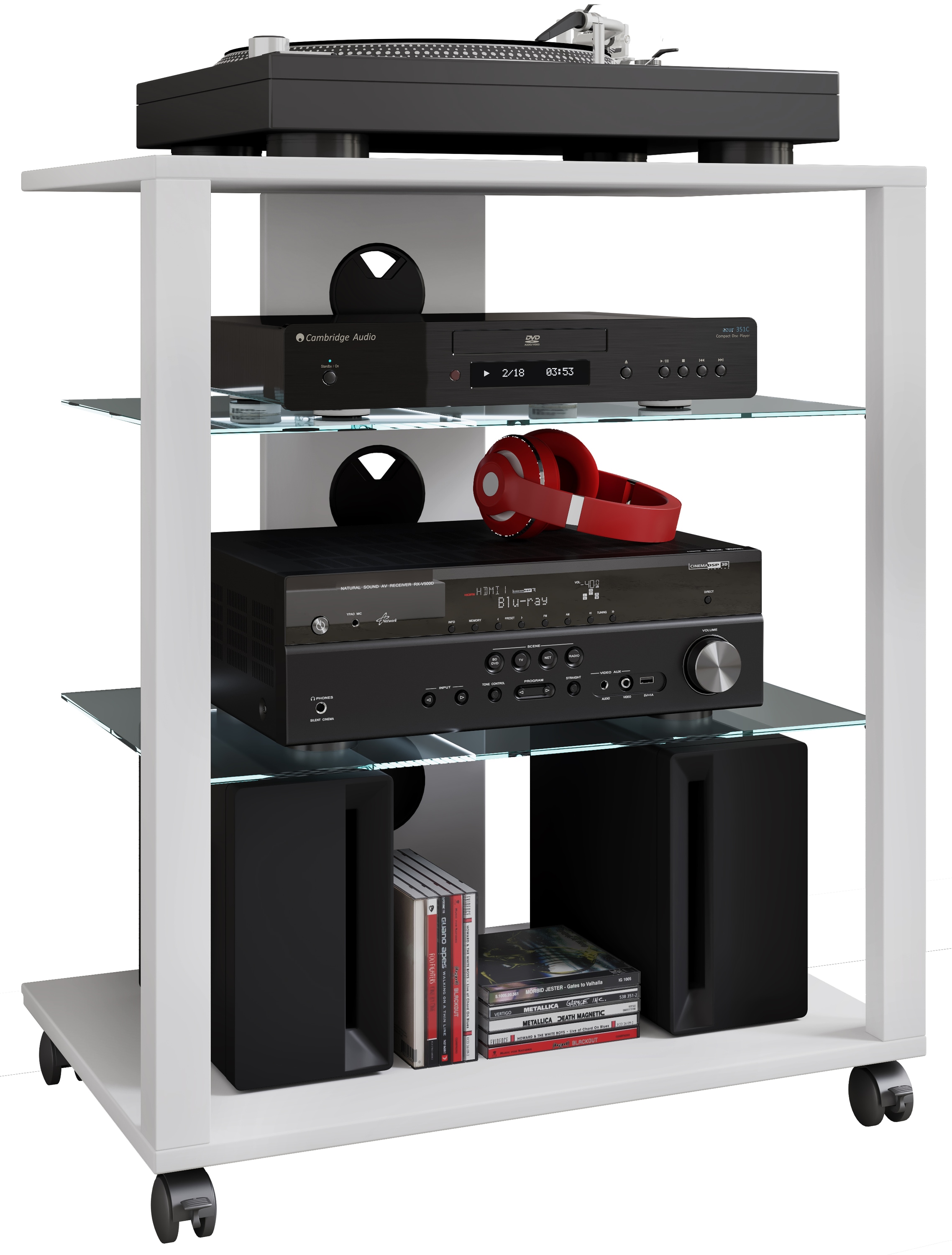 VCM Media-Board »Hifi Möbel Rack Glas Phono Mediaregal Folas Rollen«, (VCM Folas)