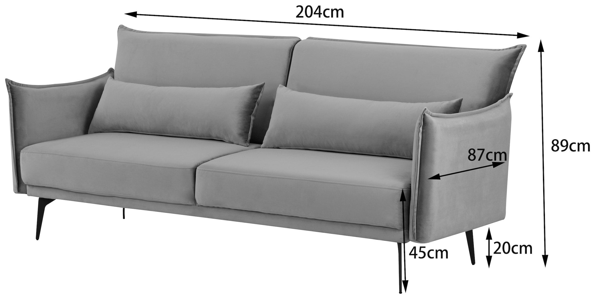INOSIGN Schlafsofa »TULARE, 204 cm, klappbarer 3-Sitzer mit verstellbarer Rückenlehne,«, Schlaffunktion, Velvet-Samtvelours u. Webstoff