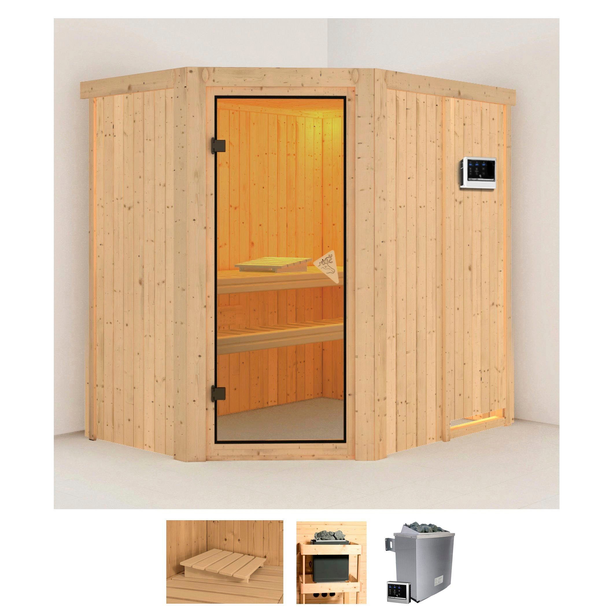 Karibu Sauna "Clara" Set, Ofen 9 KW externe Strg easy