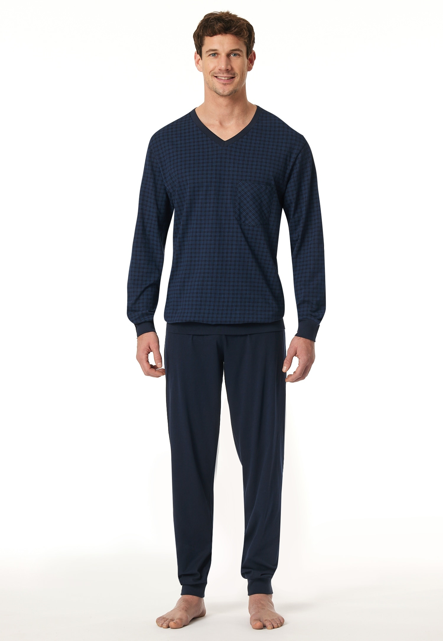 Schiesser Pyjama "Comfort Essentials", 2 Stk. V-Ausschnitt, Brusttasche, Ba günstig online kaufen