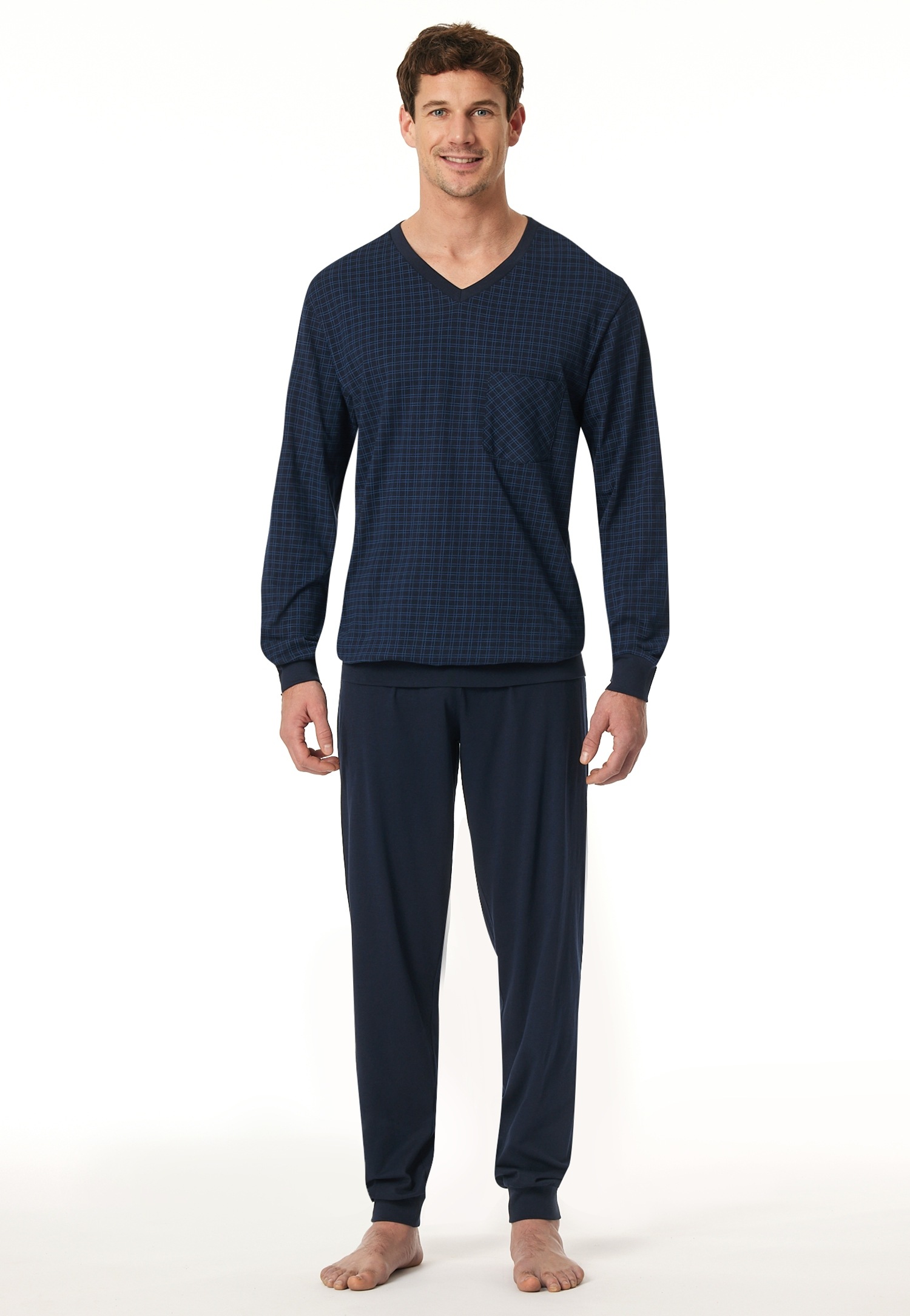 Schiesser Pyjama "Comfort Essentials", (2 tlg.), V-Ausschnitt, Brusttasche, günstig online kaufen
