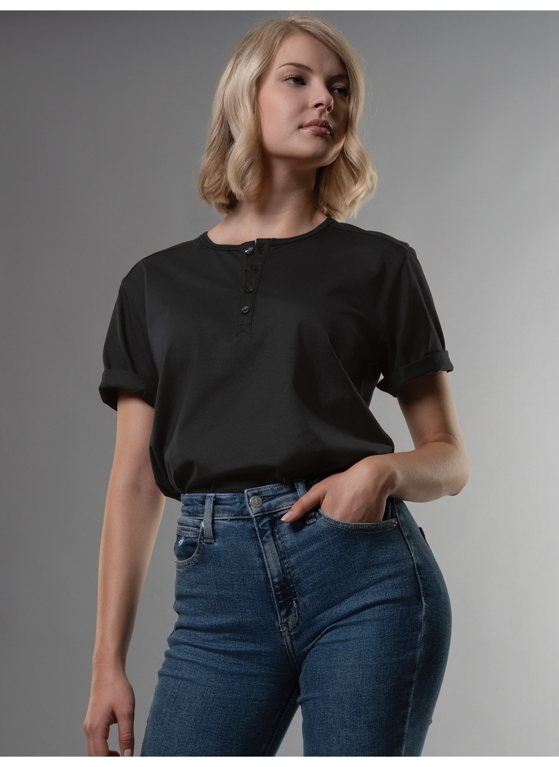 Trigema T-Shirt "TRIGEMA T-Shirt mit Knopfleiste DELUXE Baumwolle" 1 Stk.