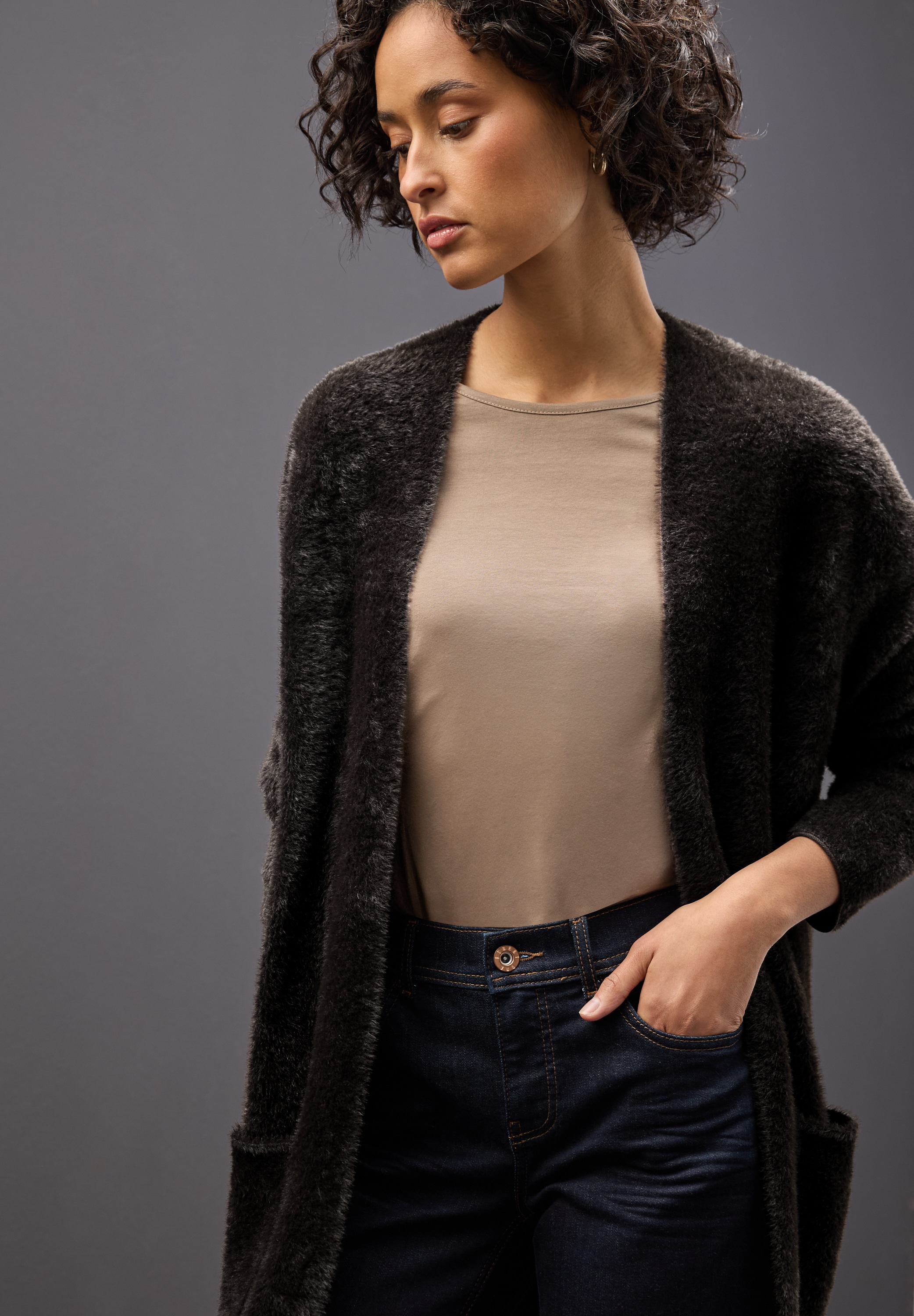 STREET ONE Cardigan, lang und in Federgarn-Qualität, offen günstig online kaufen