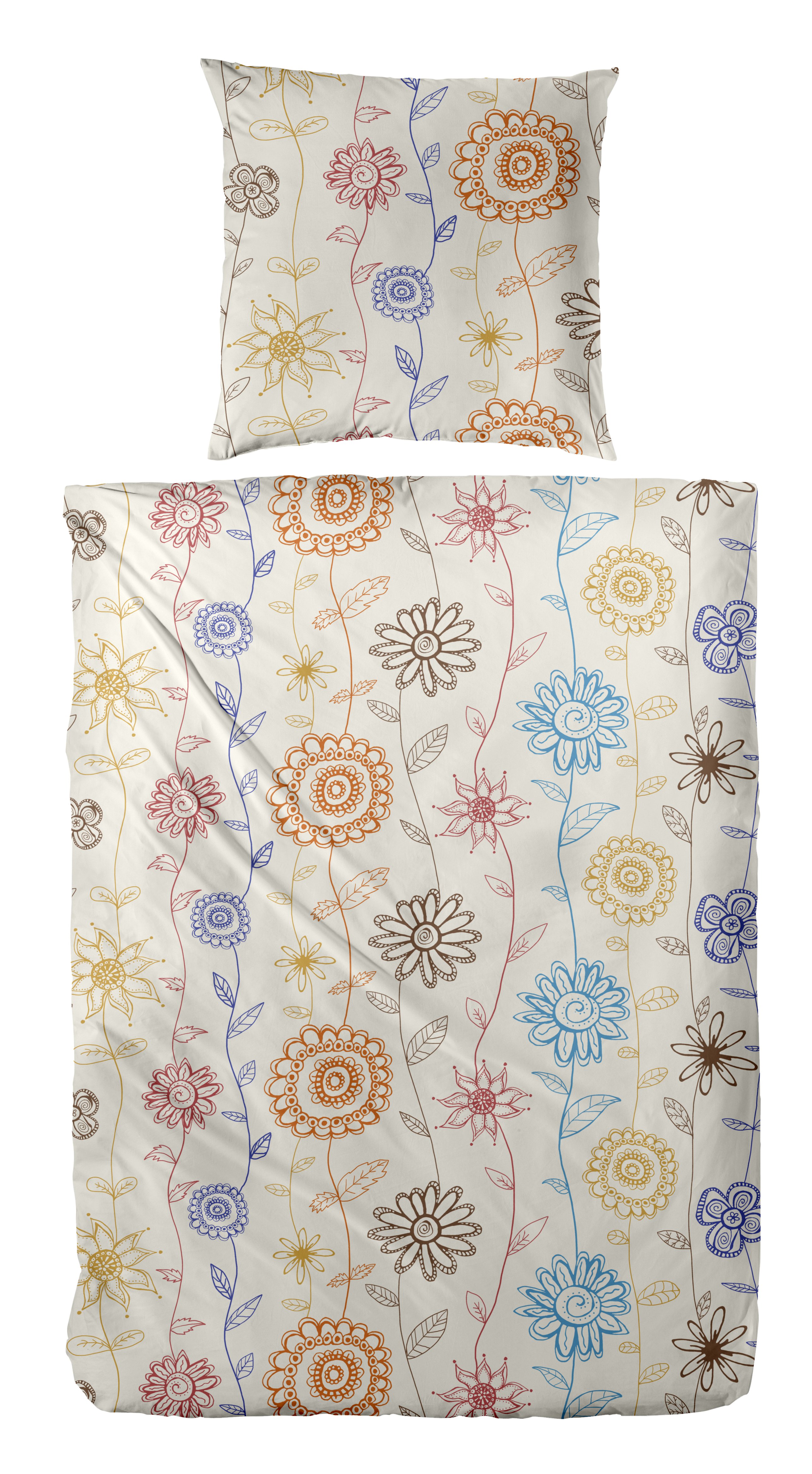 Primera Bettwäsche "Feinbiber-Bettwäsche Frida" 2 Stk. mit fröhlichem Blumenmuster