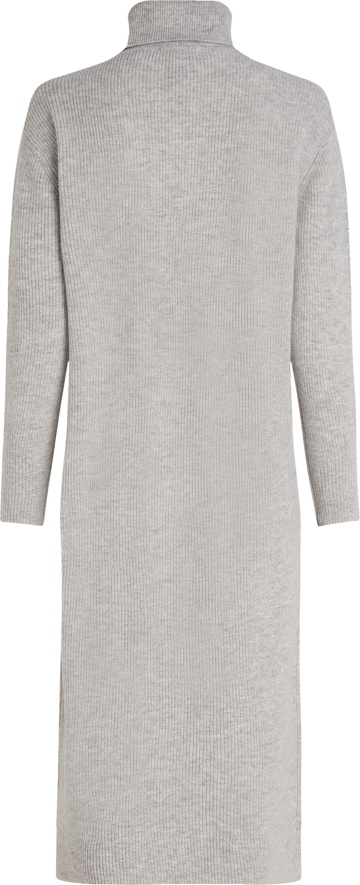 Tommy Hilfiger Strickkleid »WOOL CASH ROLL-NK LONG DRESS«, mit Logostickerei, in Rippoptik