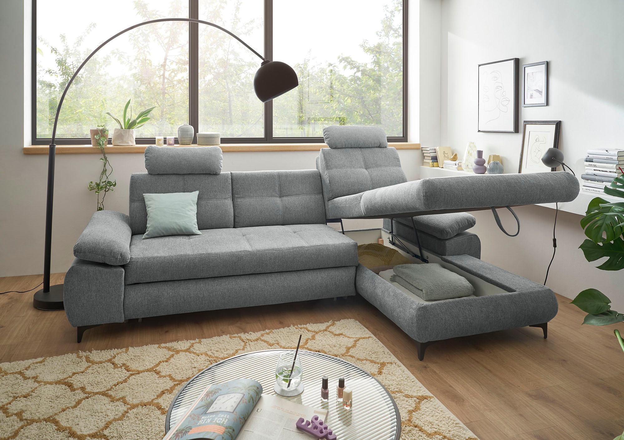 ED EXCITING DESIGN Ecksofa »Altona L-Form«, (2 St.), mit Bettfunktion, Bettkasten, Armteilverstellung & Kopfstützen
