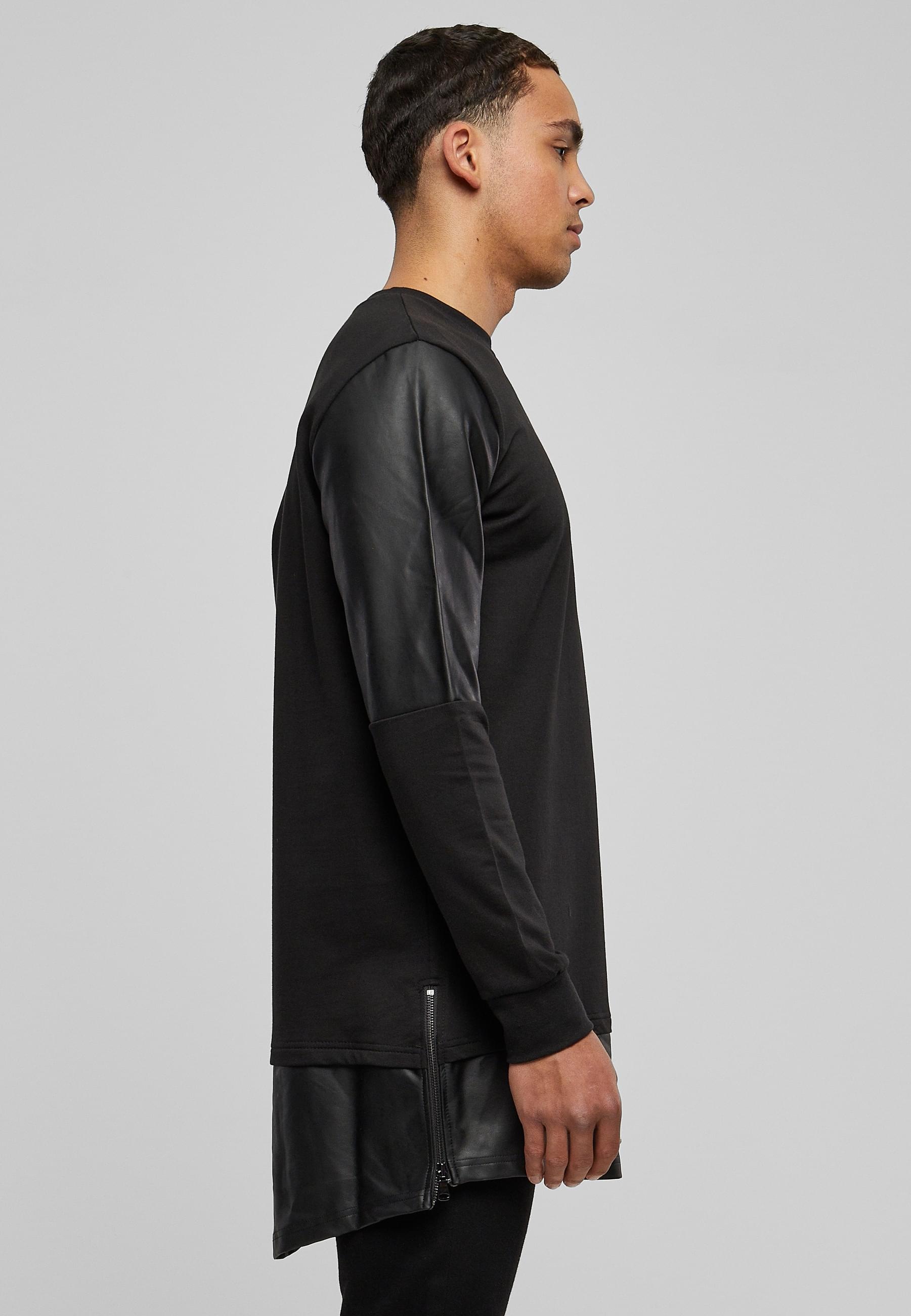 URBAN CLASSICS Rundhalspullover »Urban Classics Herren Long Zipped Synthetic Leather Crewneck«, (1 tlg.)
